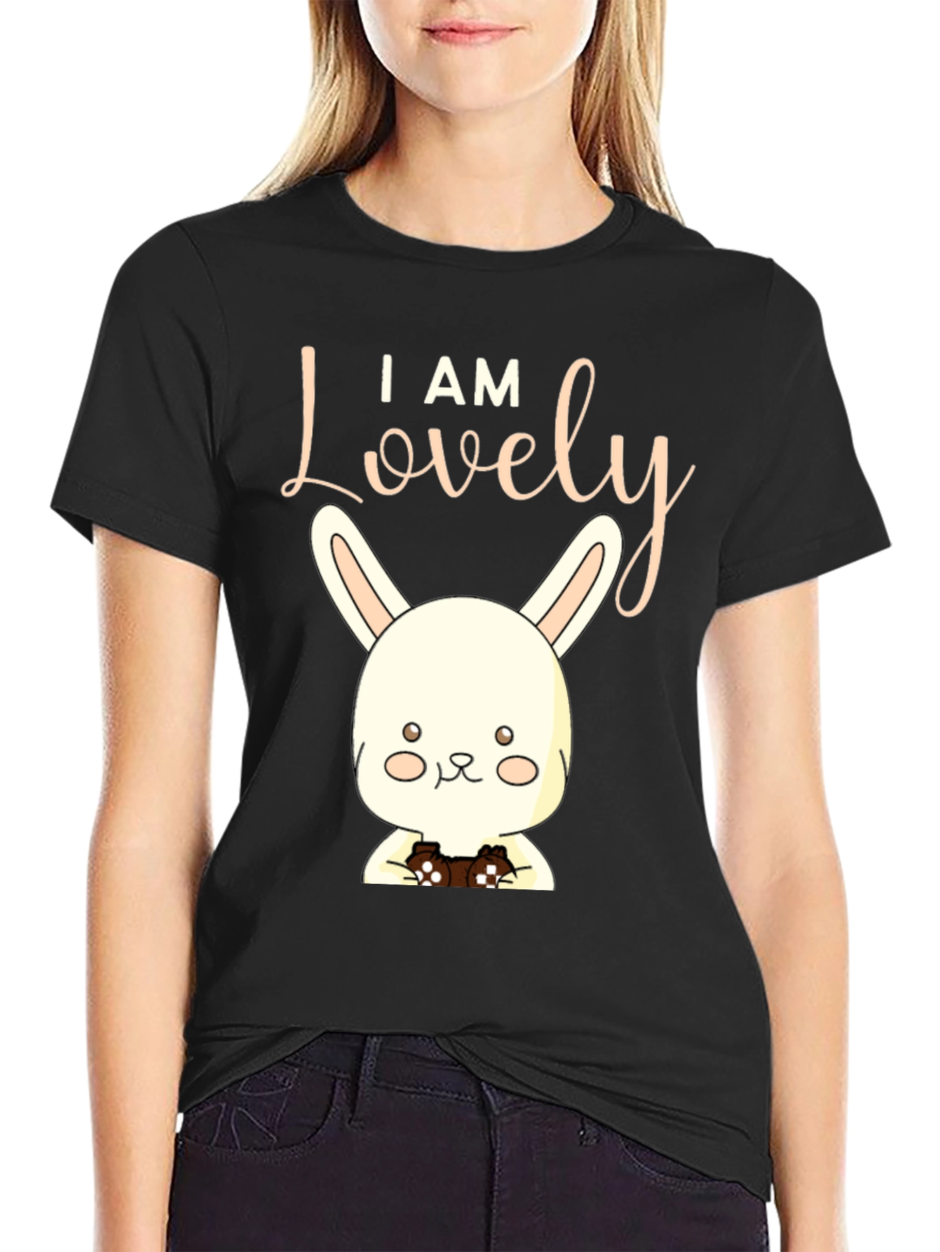 I Am Lovely Bunny Graphic Tee - Black