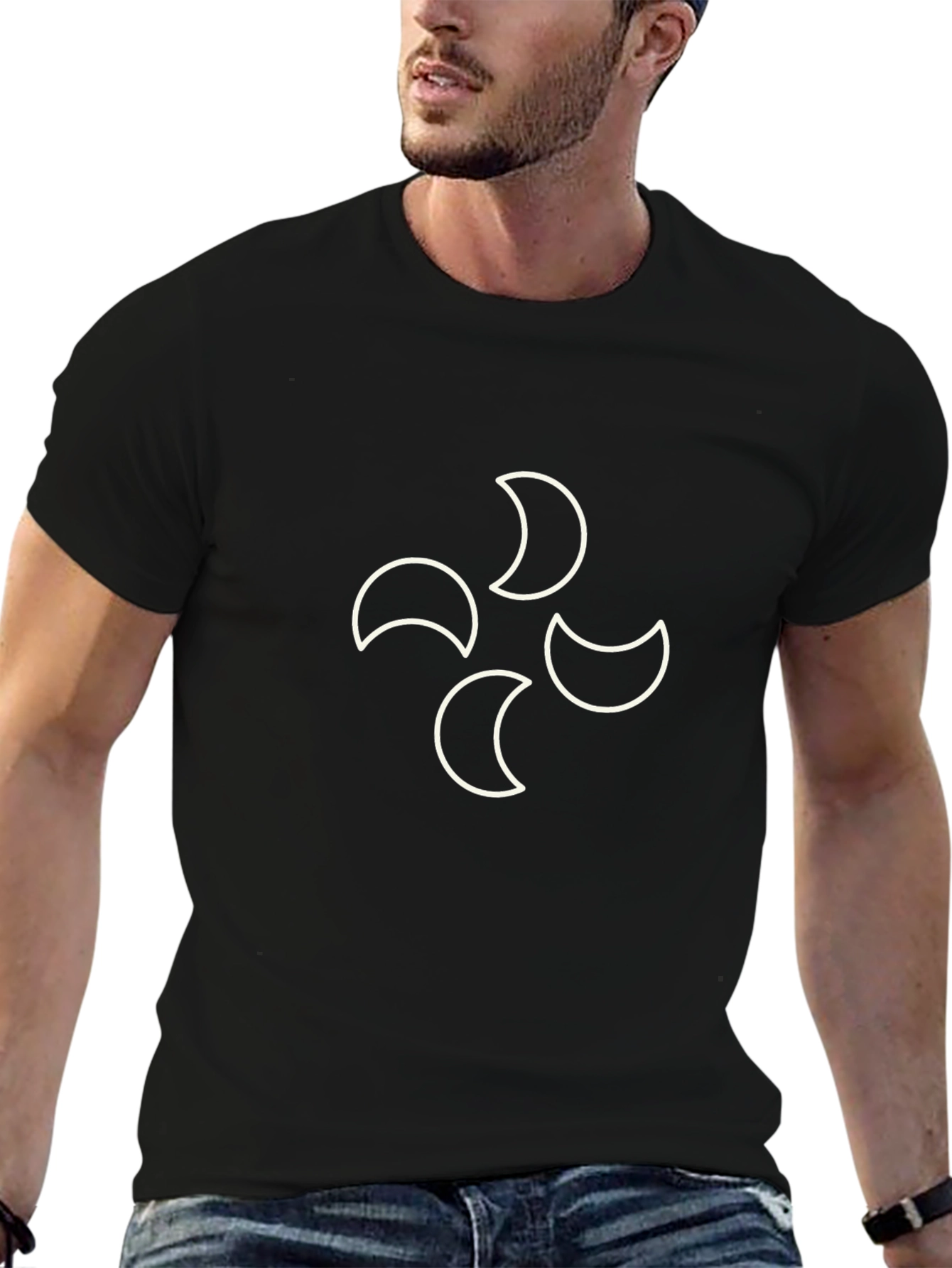 Black T-Shirt with Crescent Moon Design