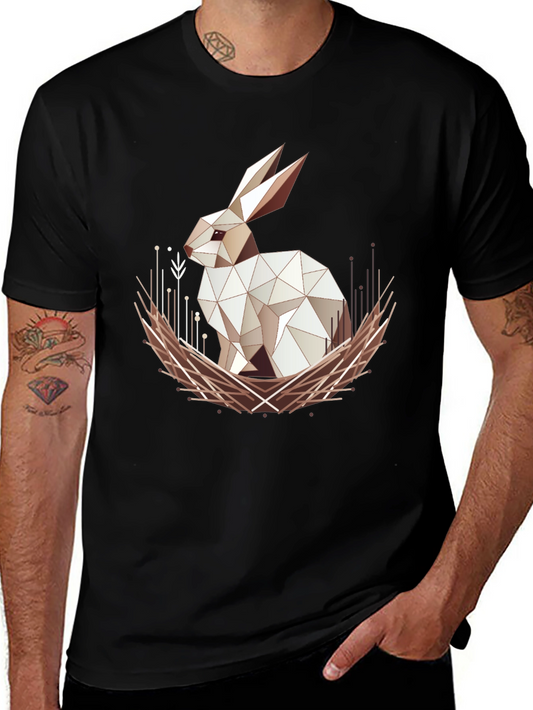 Geometric Rabbit Graphic Tee - Modern Style