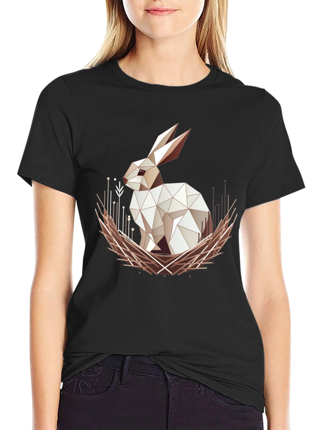 Geometric Rabbit Graphic Tee - Modern Style