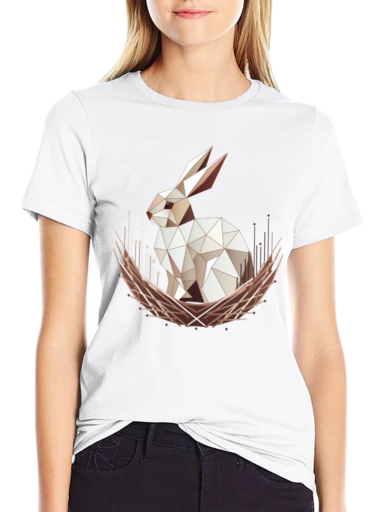 Geometric Rabbit Graphic Tee - Modern Style