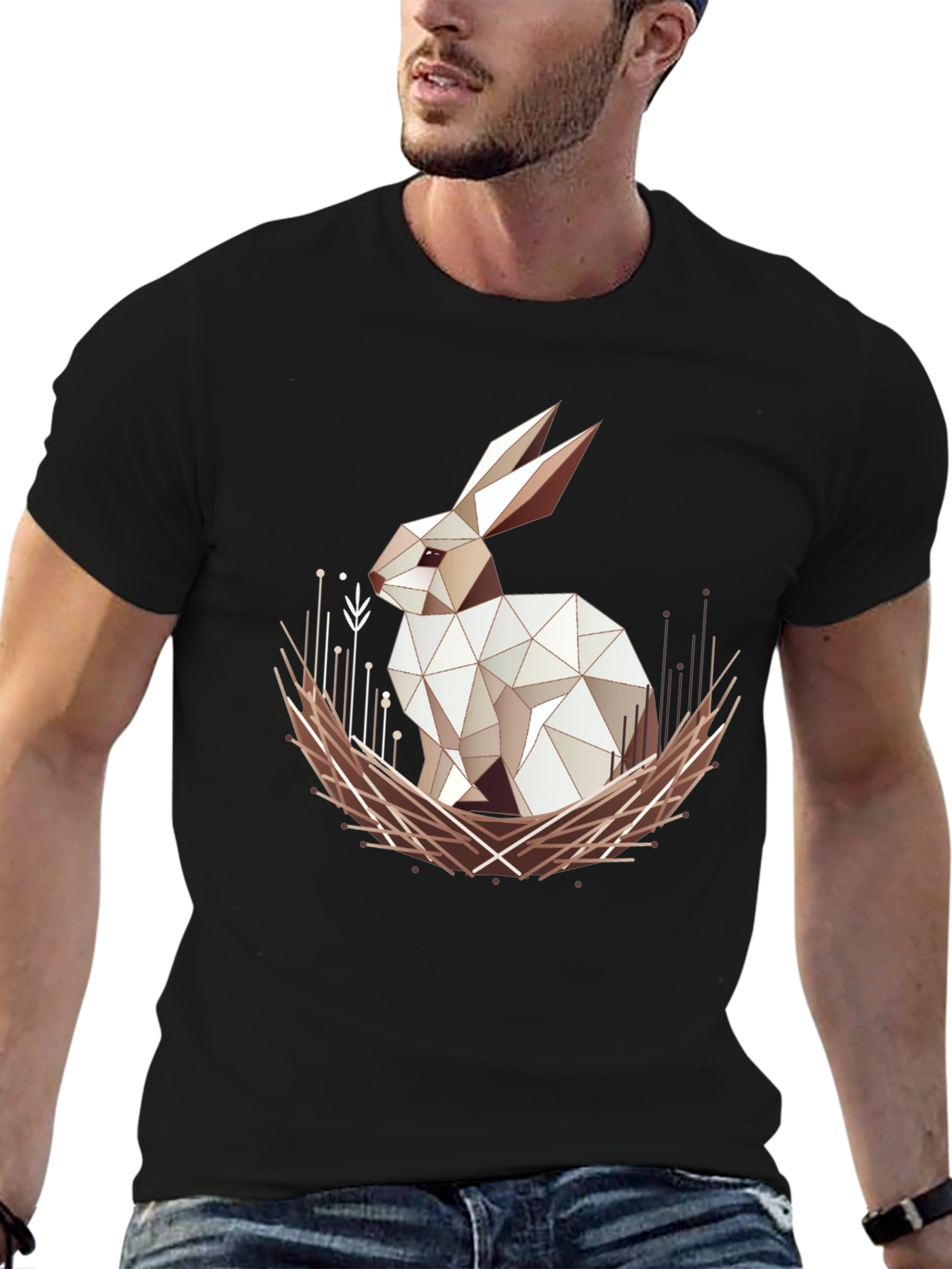 Geometric Rabbit Graphic Tee - Modern Style