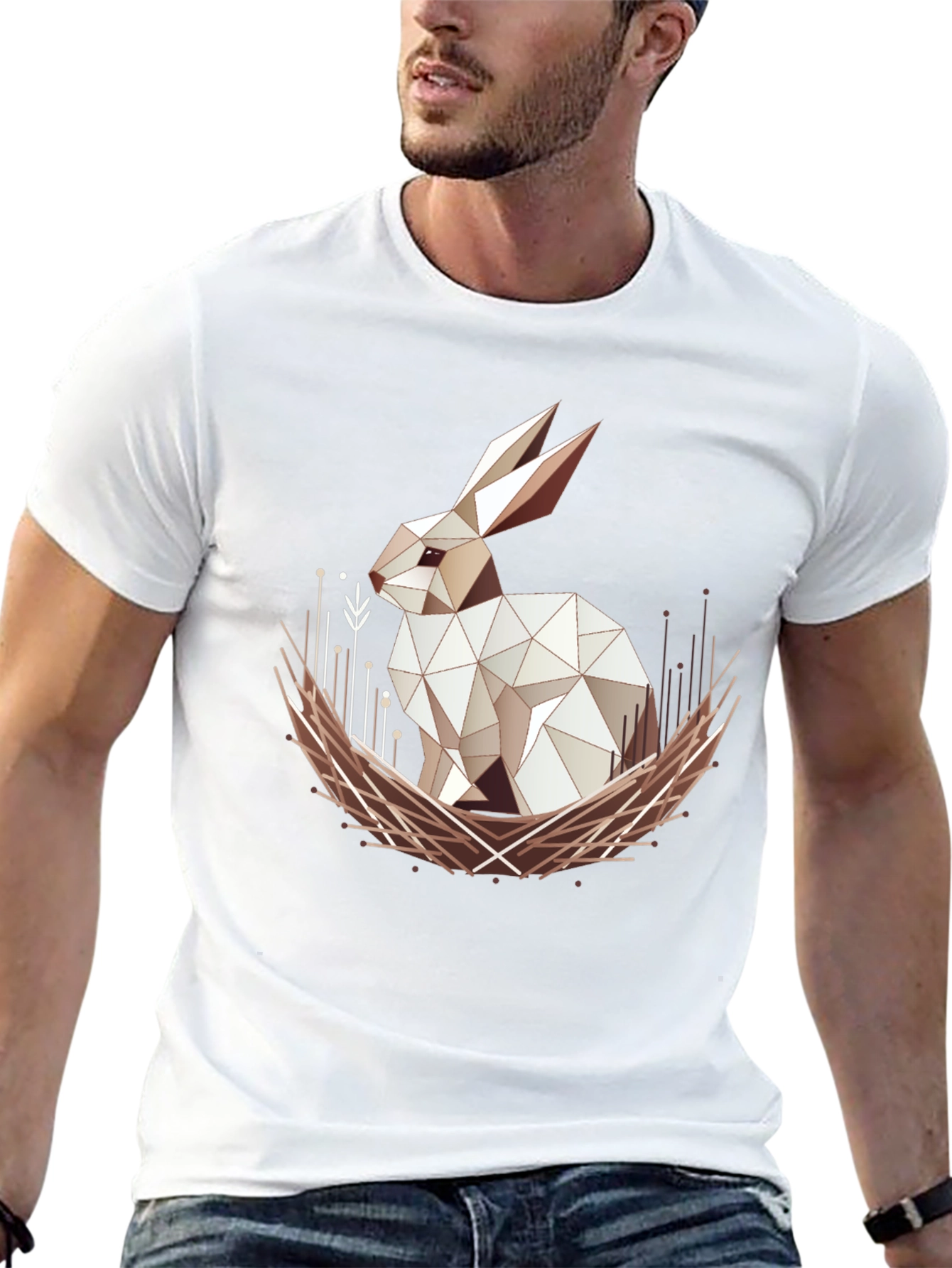 Geometric Rabbit Graphic Tee - Modern Style
