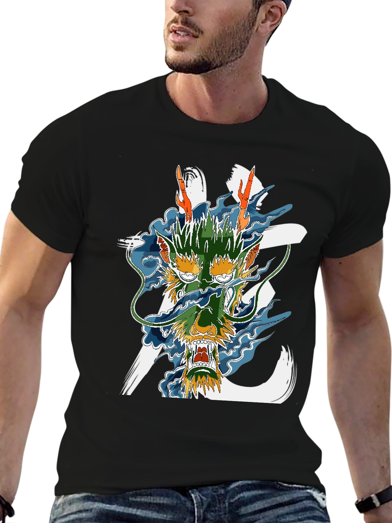 Dragon Graphic Print Black T-Shirt