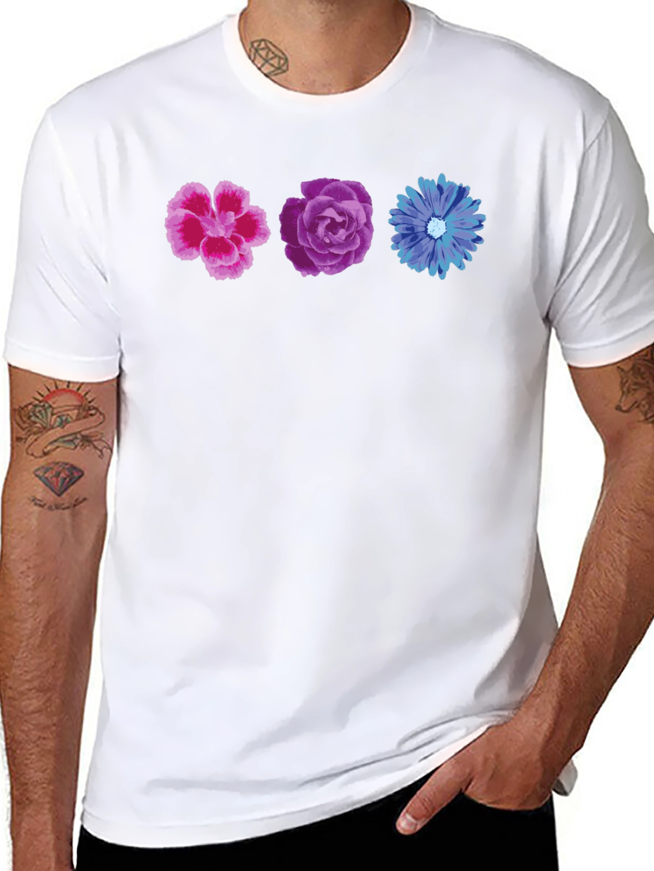 Floral T-Shirt - Pink Purple and Blue Flowers