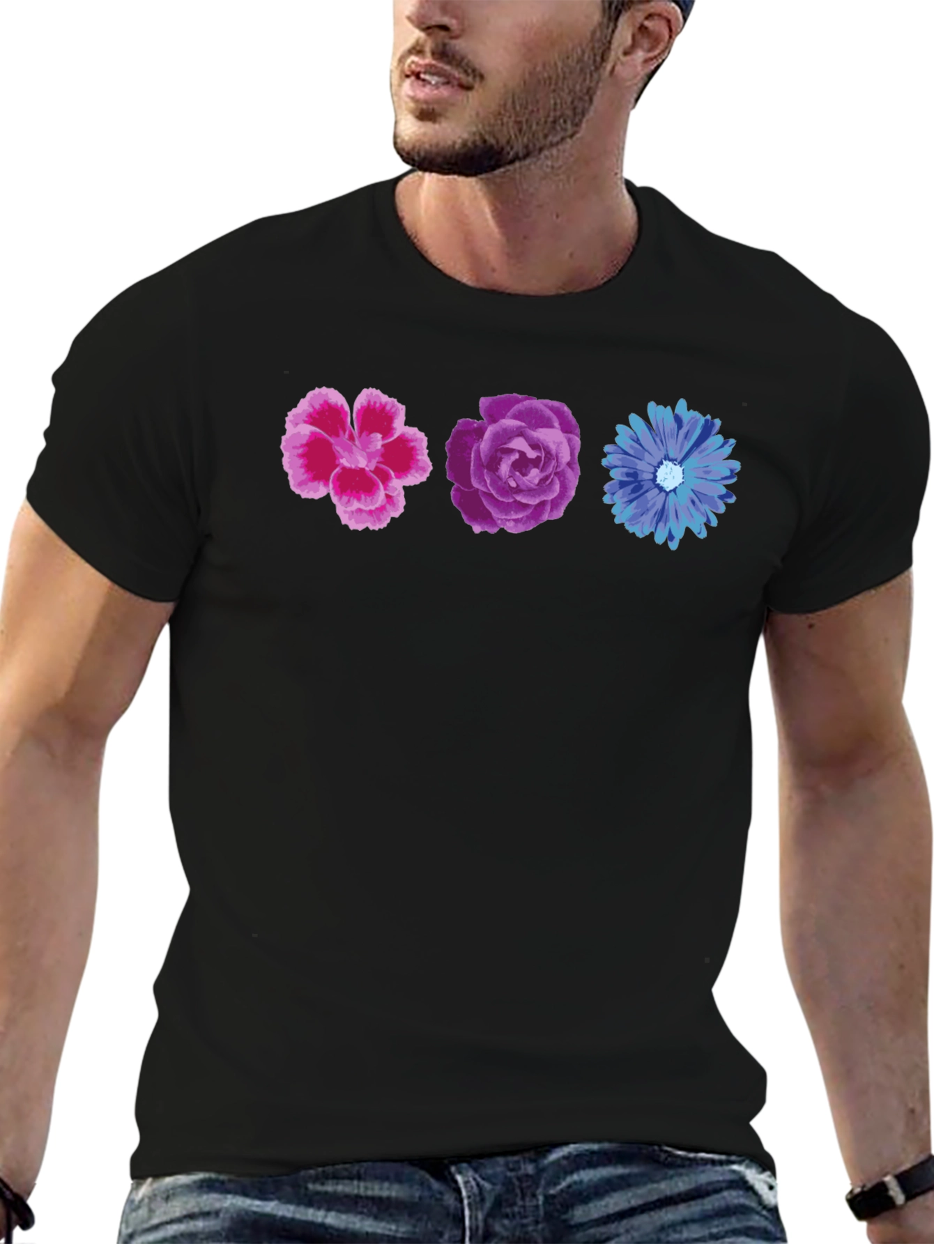 Floral T-Shirt - Pink Purple and Blue Flowers