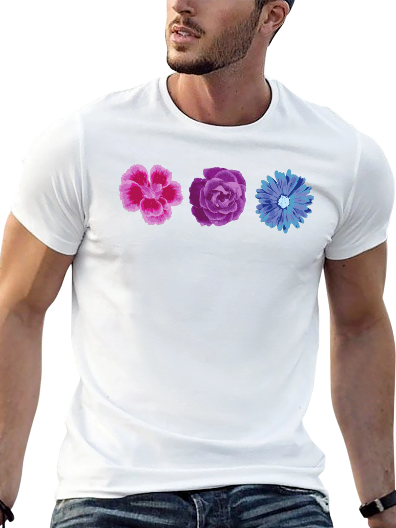 Floral T-Shirt - Pink Purple and Blue Flowers