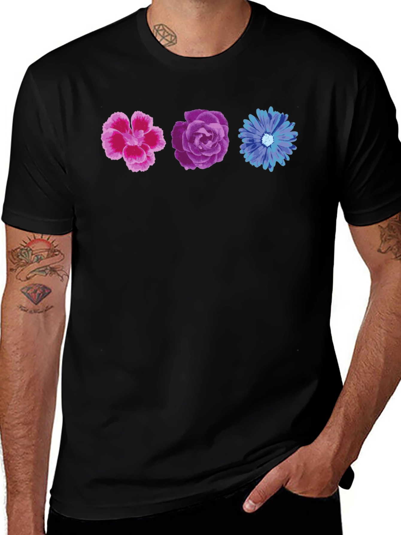 Floral T-Shirt - Pink Purple and Blue Flowers