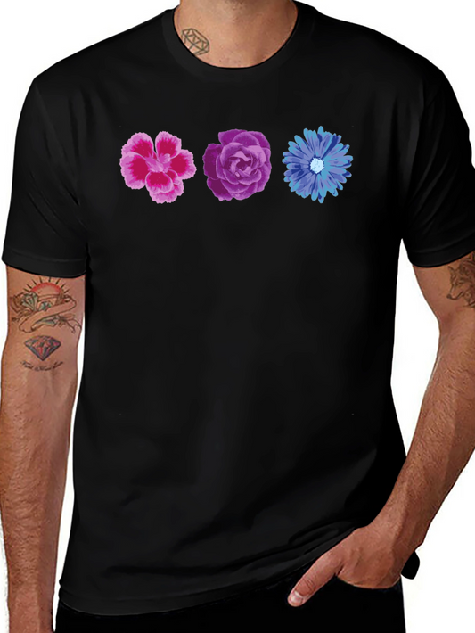 Floral T-Shirt - Pink Purple and Blue Flowers