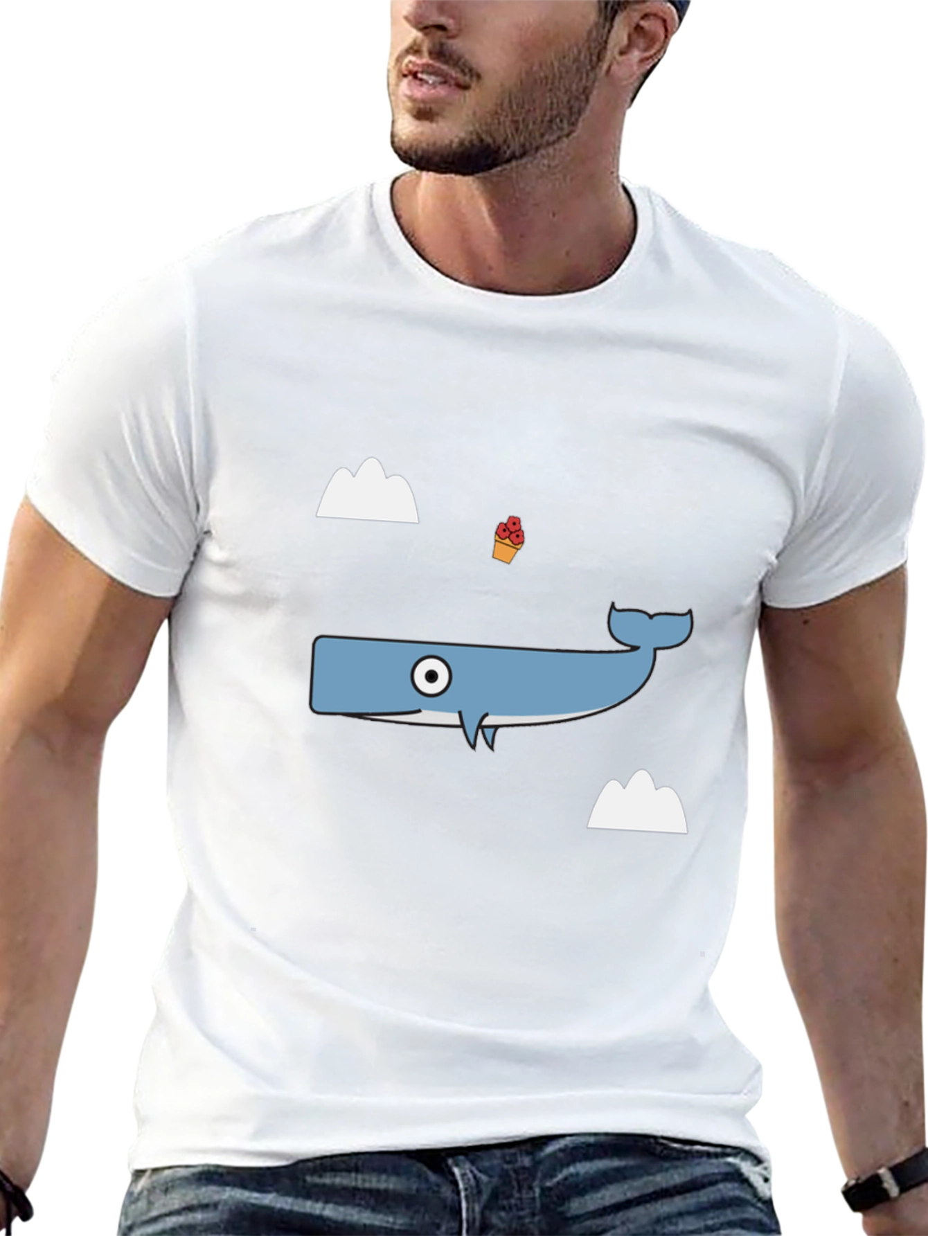 Whimsical Whale Graphic Tee - Black Cotton