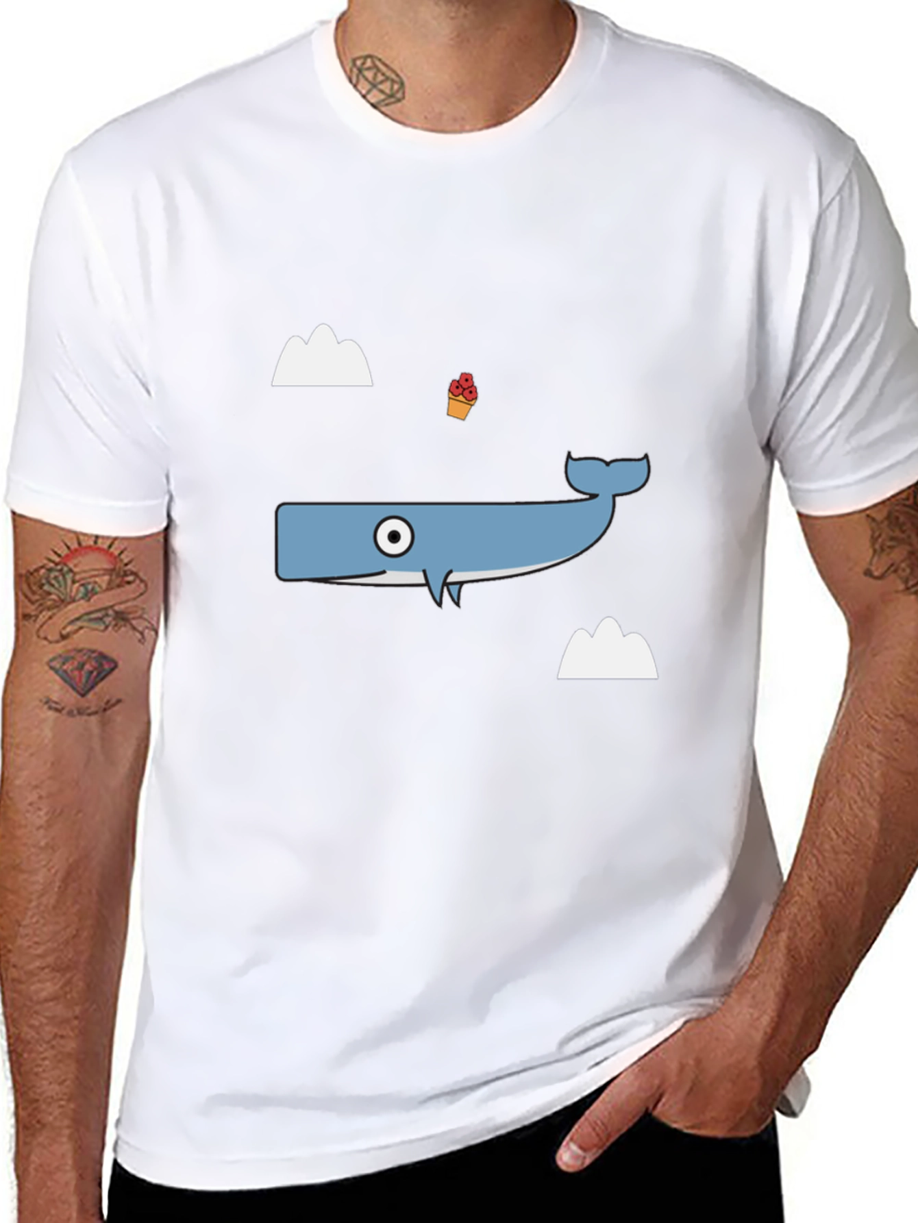 Whimsical Whale Graphic Tee - Black Cotton