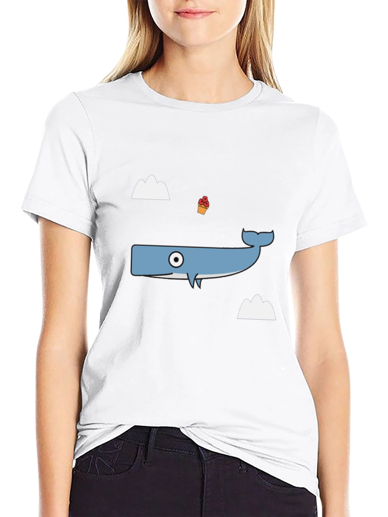Whimsical Whale Graphic Tee - Black Cotton