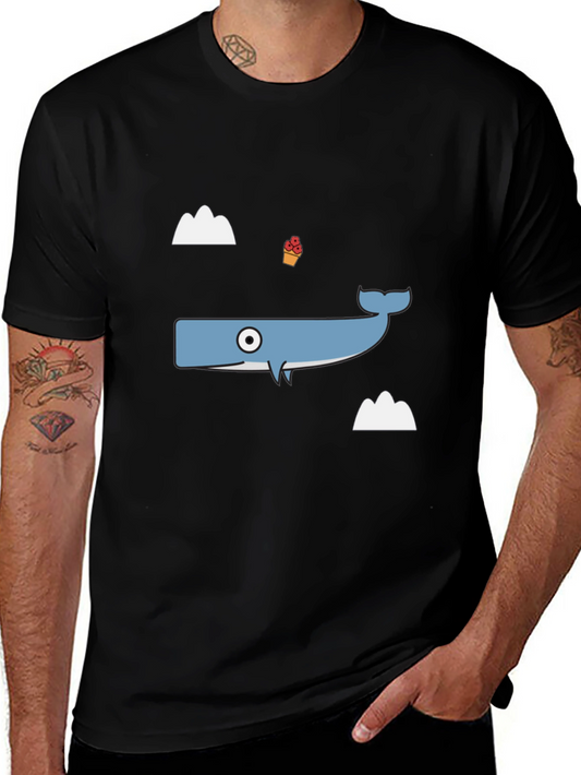 Whimsical Whale Graphic Tee - Black Cotton