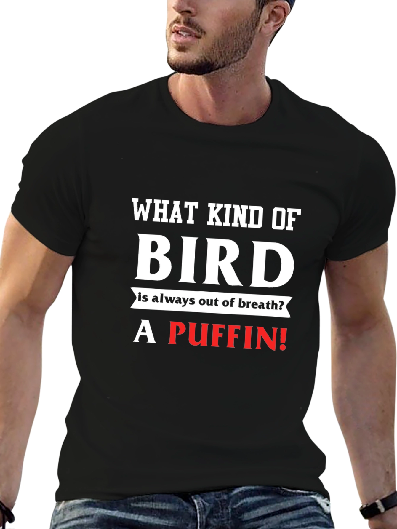 Funny Puffin Joke Black T-Shirt