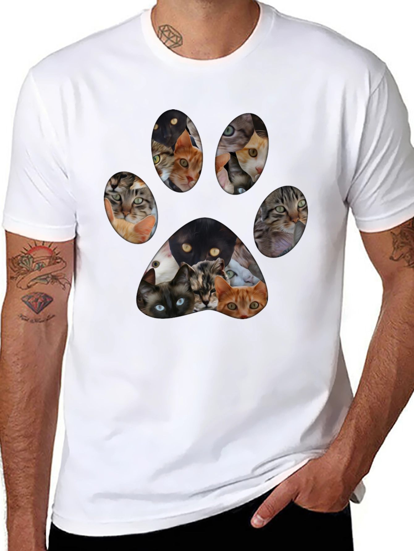 Cat Paw Print T-Shirt Fun Cat Lover Tee