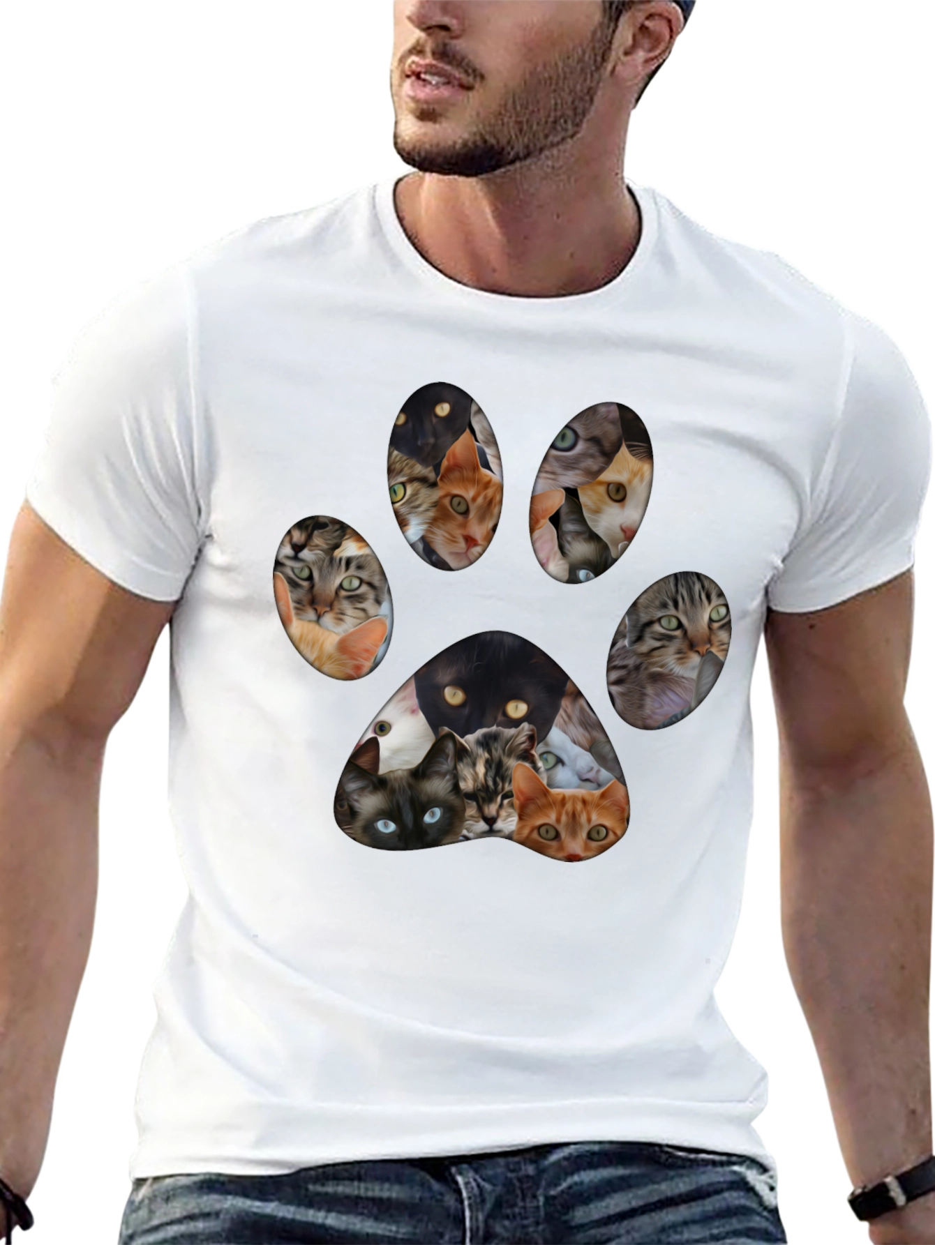 Cat Paw Print T-Shirt Fun Cat Lover Tee