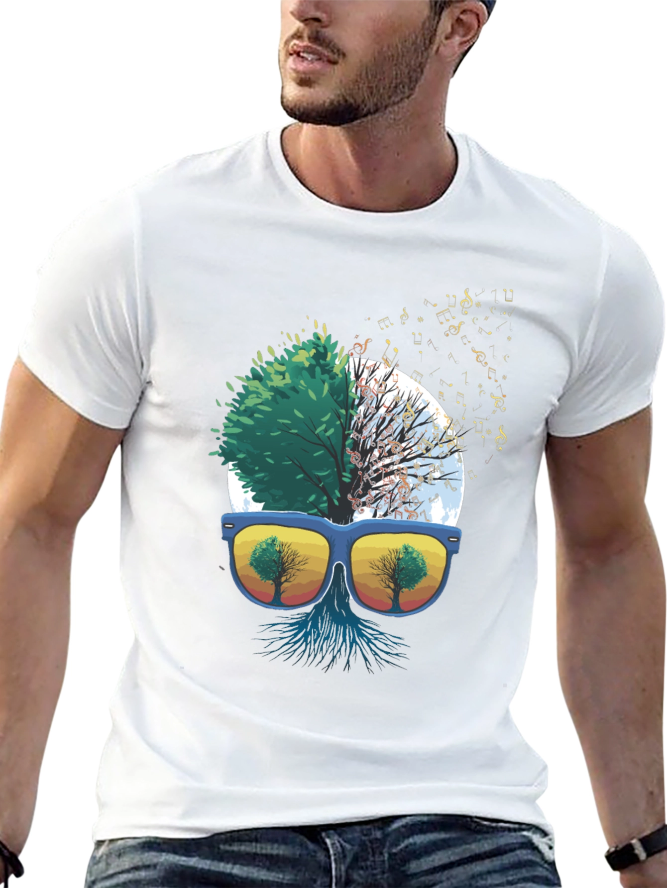 Nature Music T-Shirt - Half Tree Design