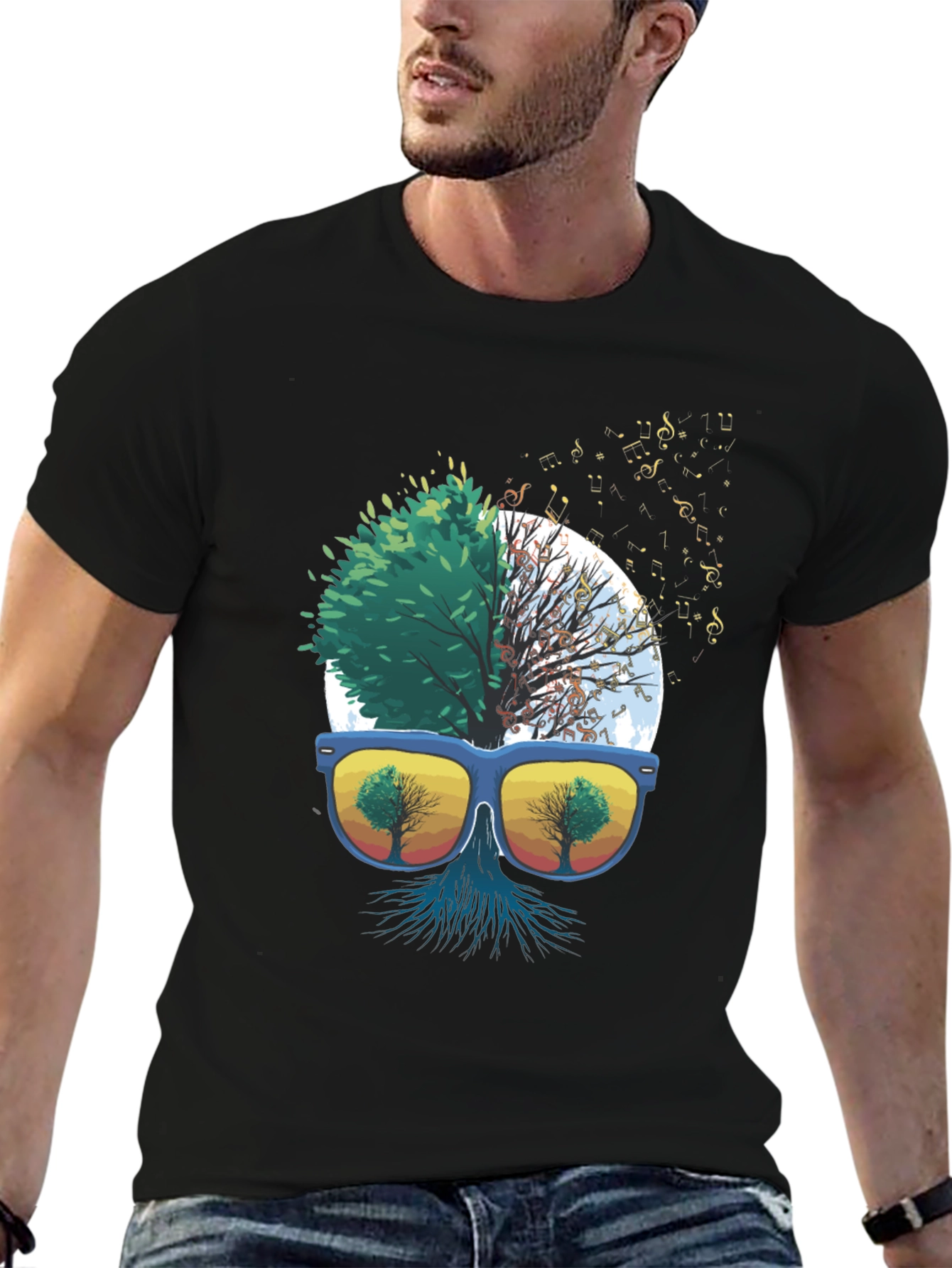 Nature Music T-Shirt - Half Tree Design