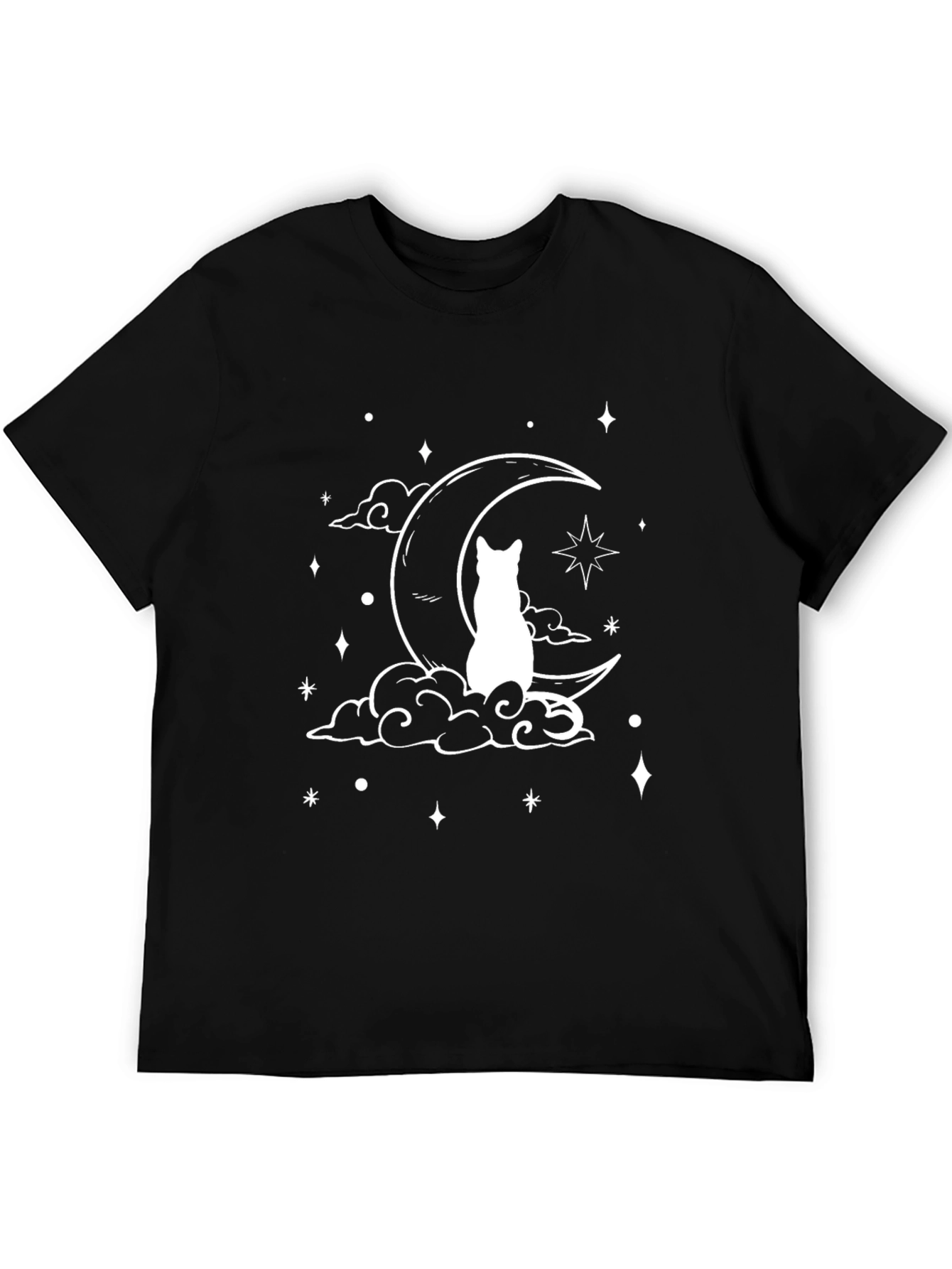 Cat on Moon T-Shirt - Black Graphic Tee