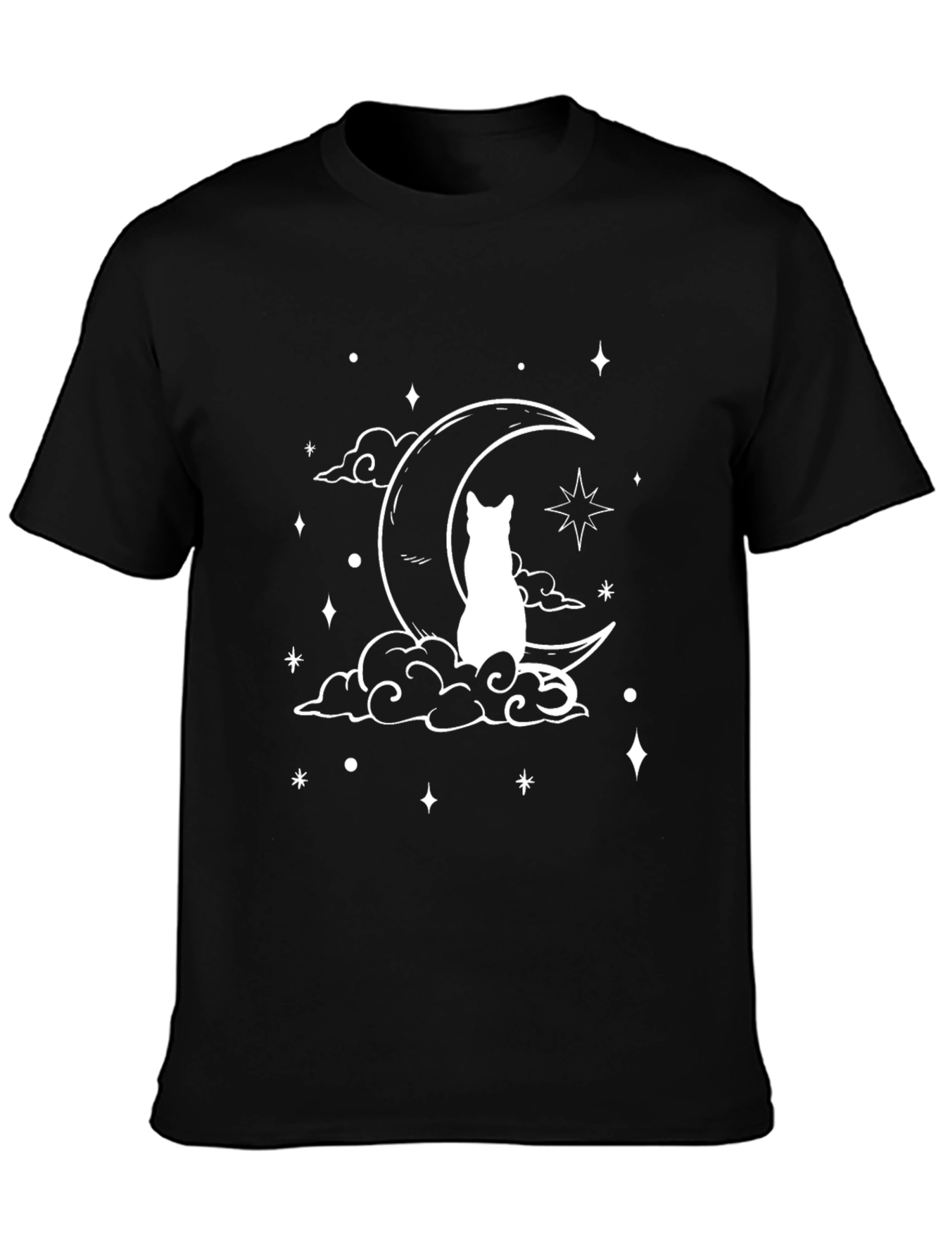 Cat on Moon T-Shirt - Black Graphic Tee