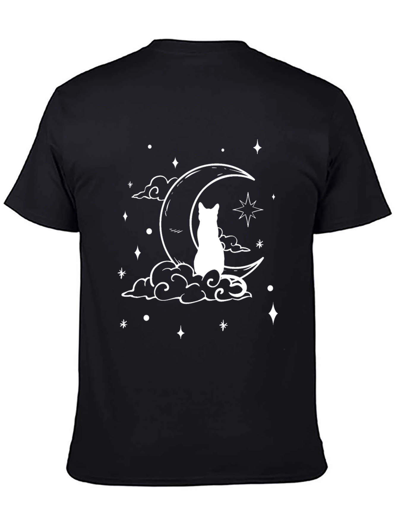Cat on Moon T-Shirt - Black Graphic Tee