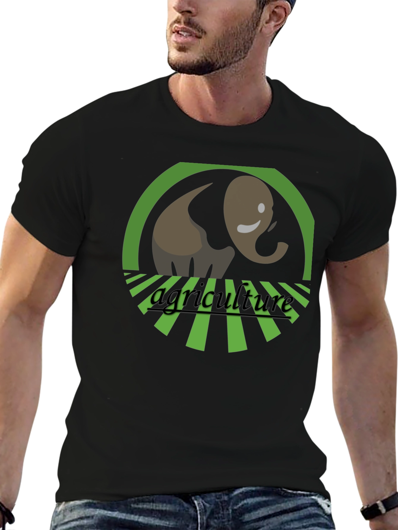 Agriculture Elephant Graphic Tee - Black Cotton Blend