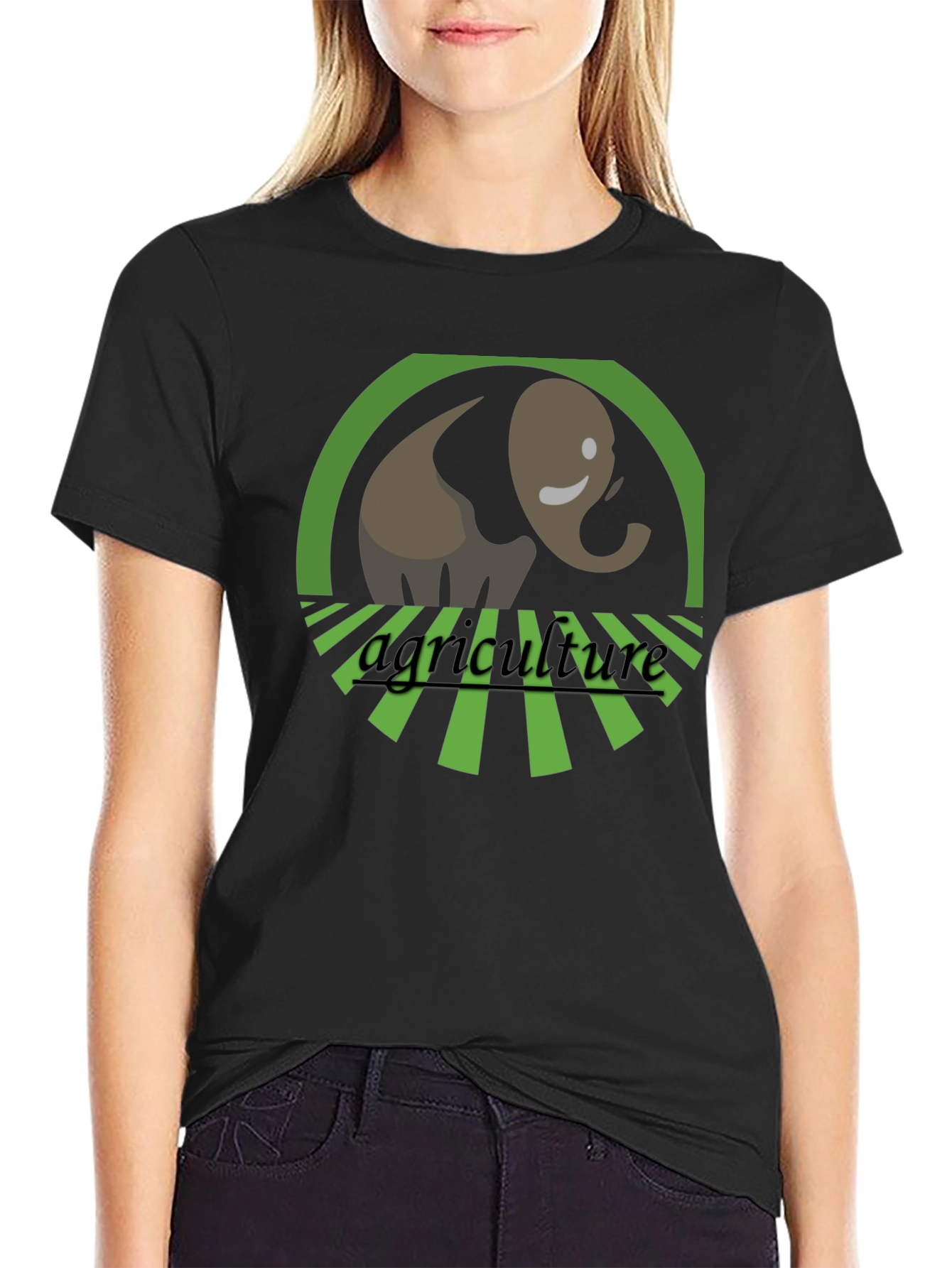 Agriculture Elephant Graphic Tee - Black Cotton Blend