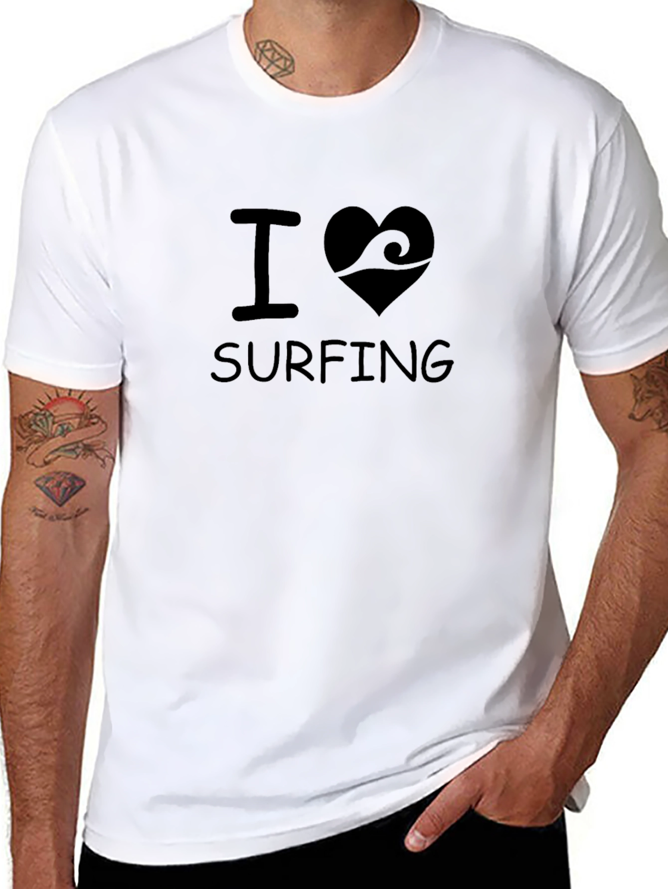 I Heart Surfing Graphic T-Shirt - Black