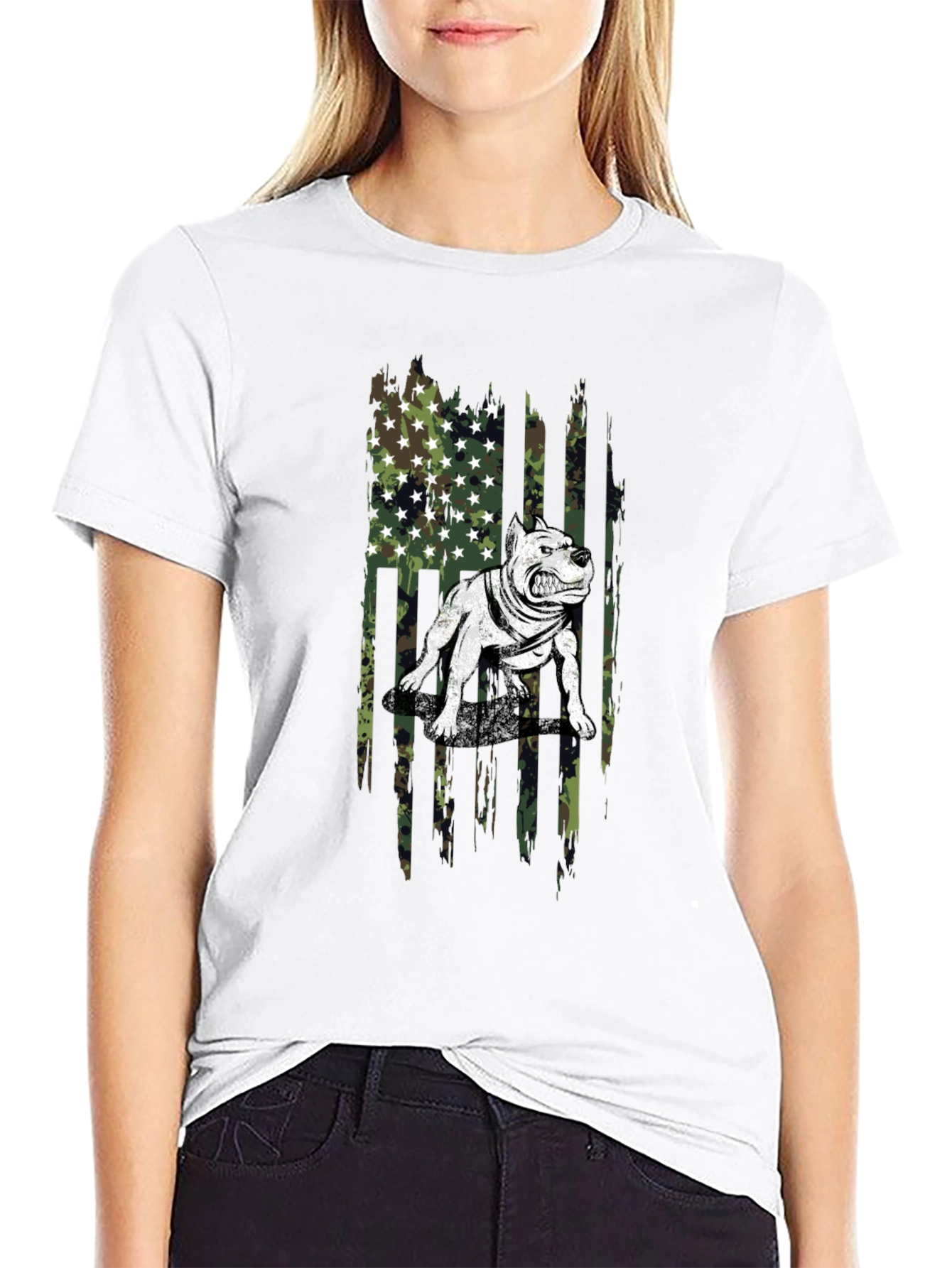 Pitbull Camo Flag Graphic T-Shirt