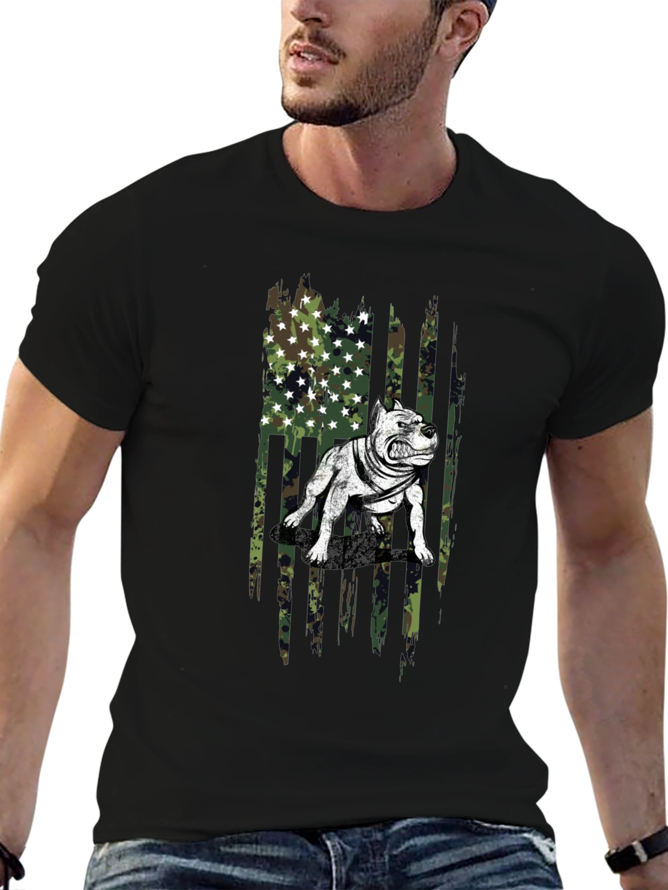 Pitbull Camo Flag Graphic T-Shirt