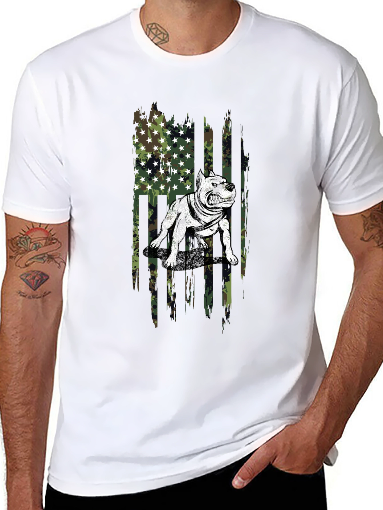 Pitbull Camo Flag Graphic T-Shirt