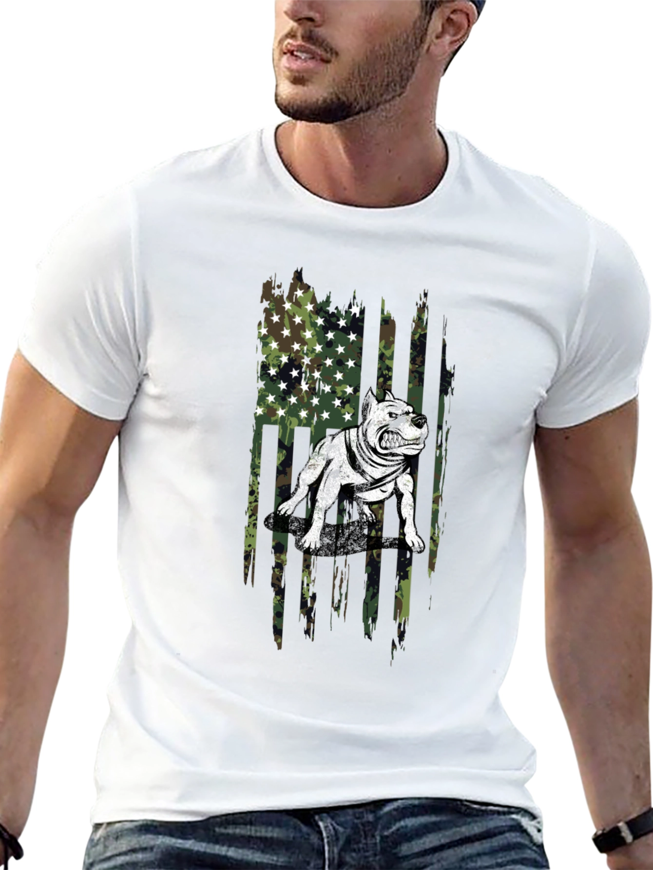 Pitbull Camo Flag Graphic T-Shirt