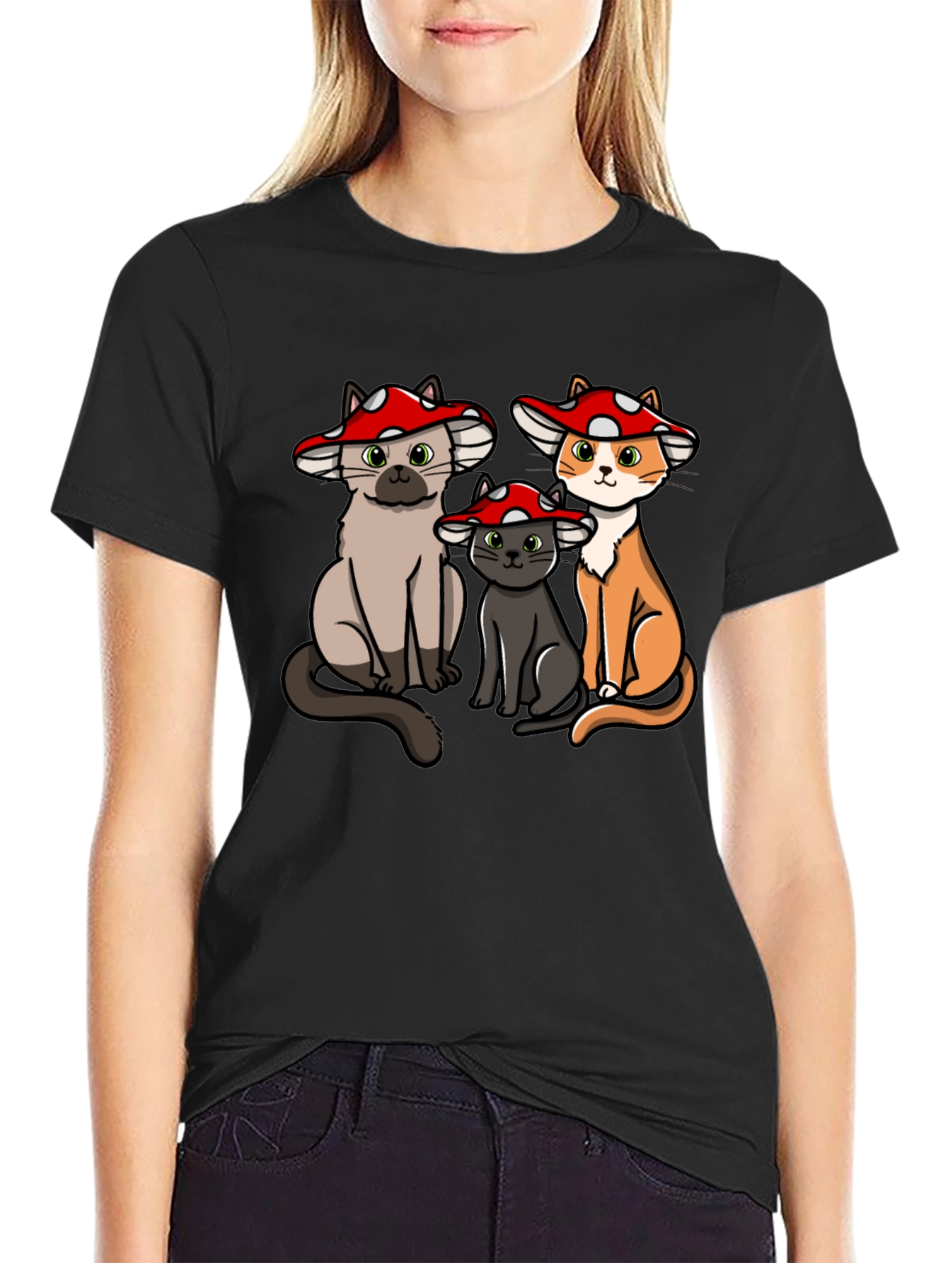 Mushroom Cat T-Shirt - Whimsical Graphic Tee