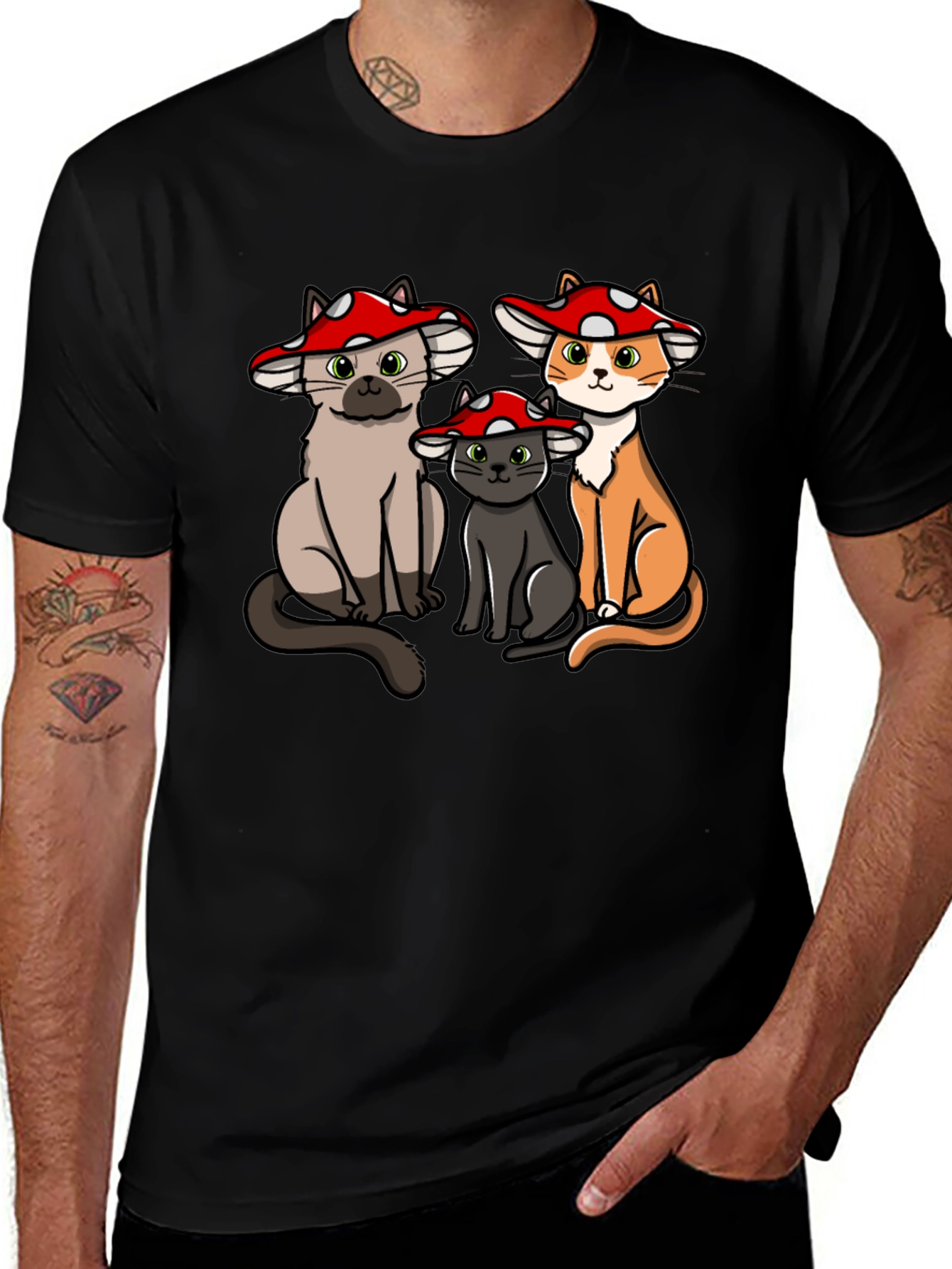 Mushroom Cat T-Shirt - Whimsical Graphic Tee