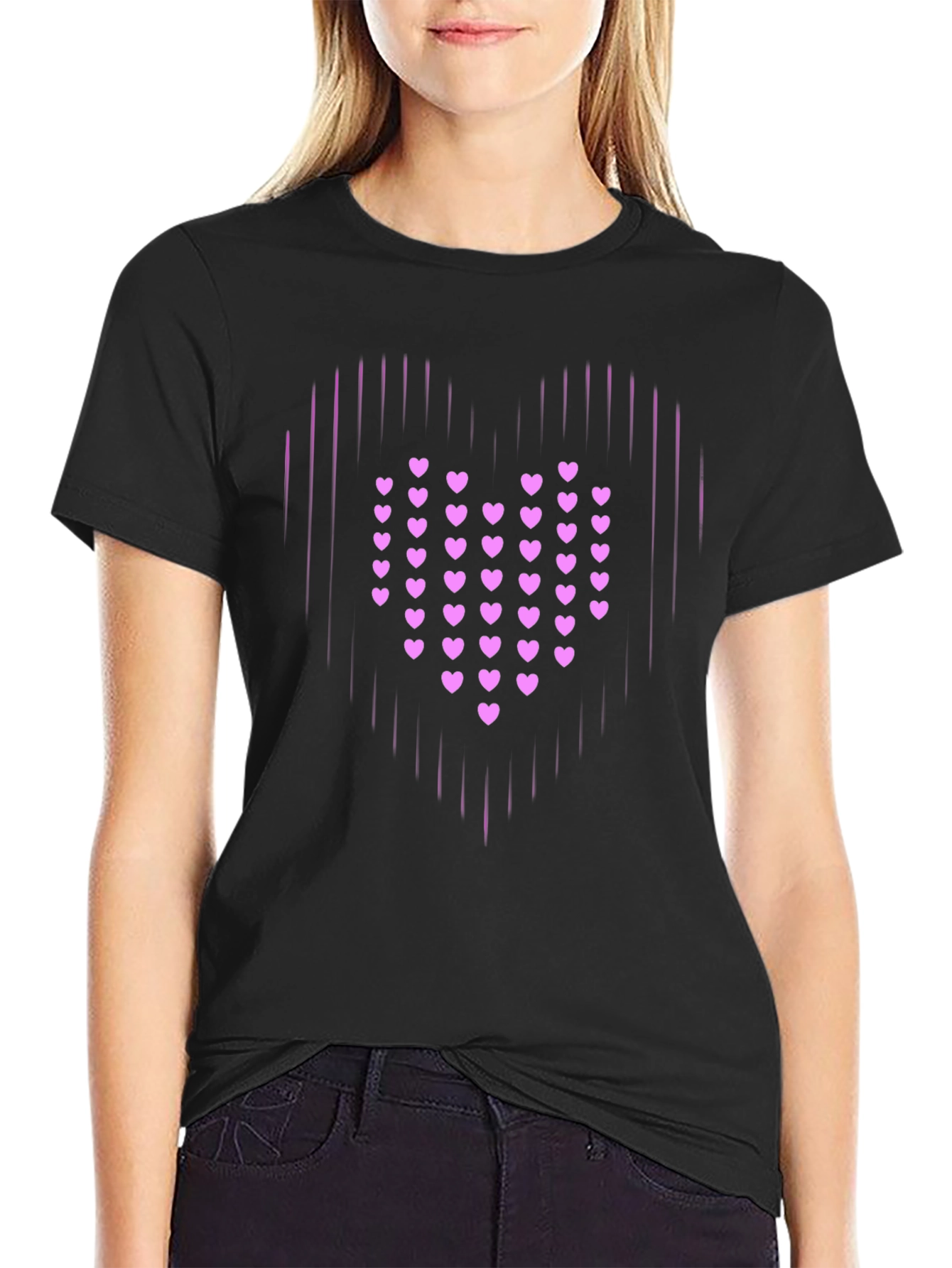 Heart Graphic Print Black T-Shirt