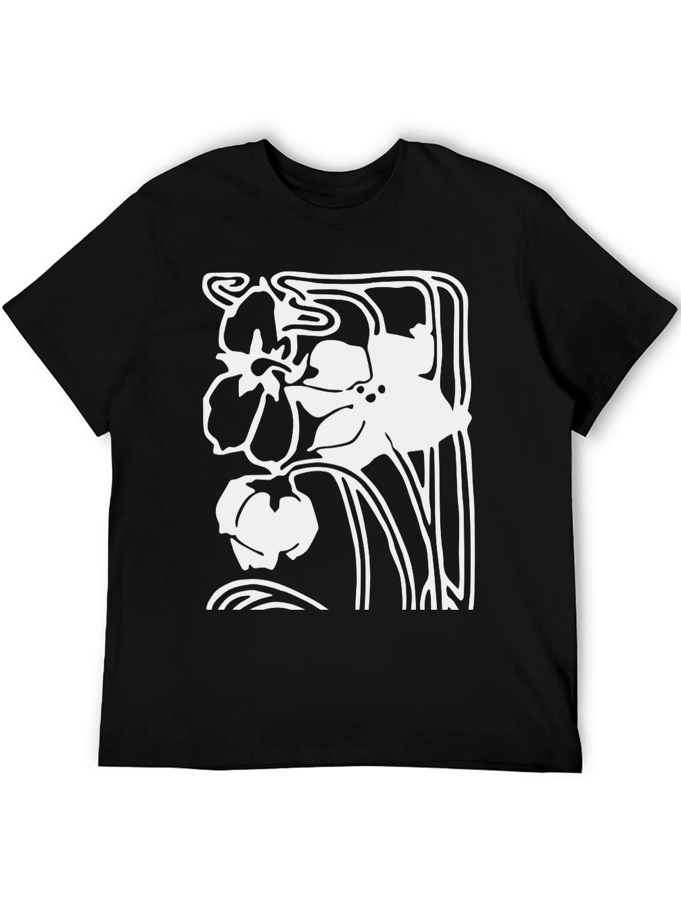 Floral Art Nouveau Black T-Shirt