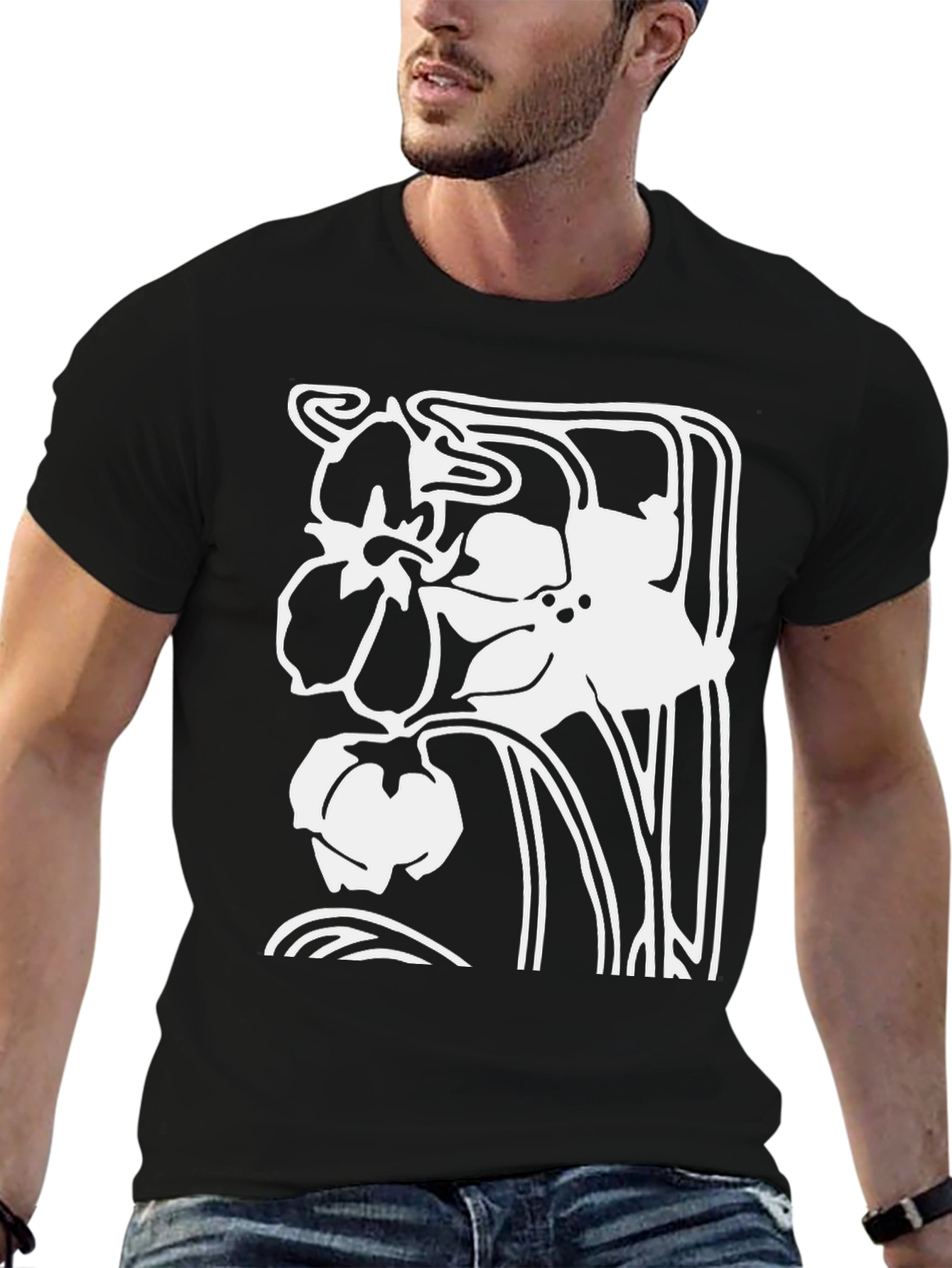 Floral Art Nouveau Black T-Shirt