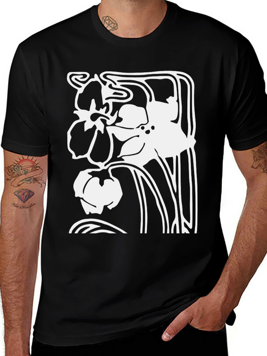 Floral Art Nouveau Black T-Shirt