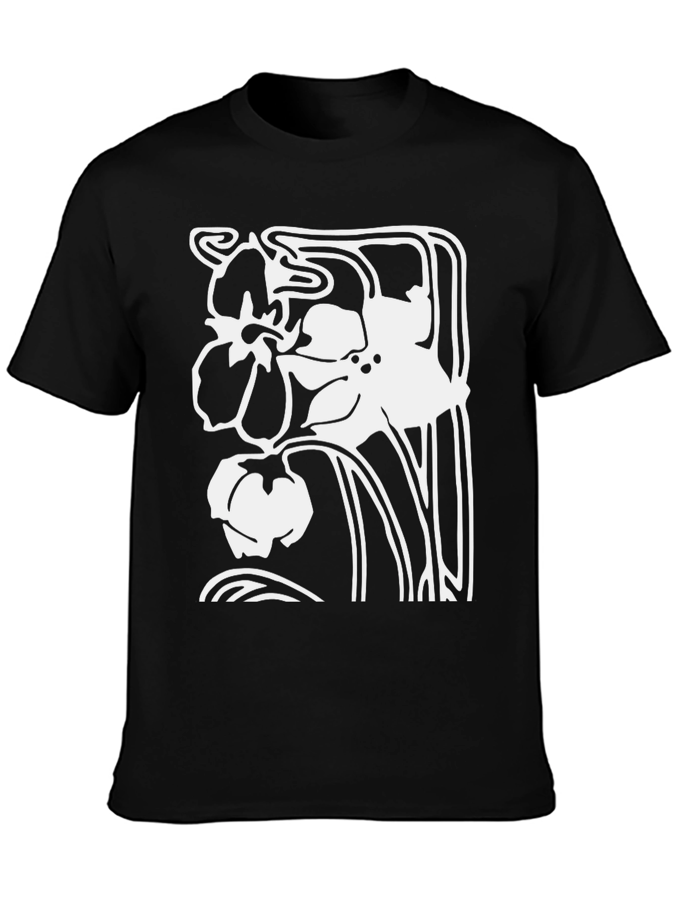 Floral Art Nouveau Black T-Shirt