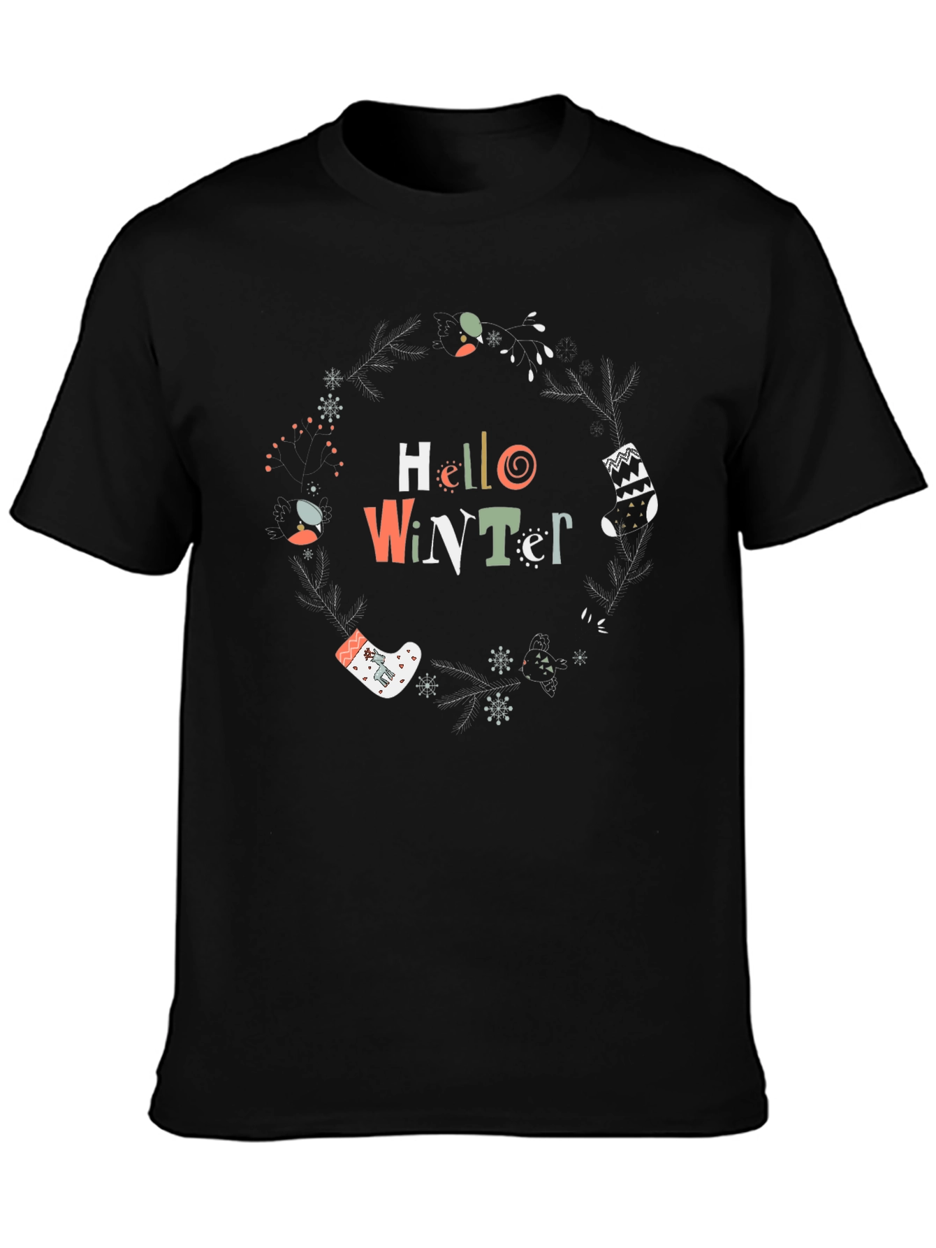 Winter Graphic Tee - Hello Winter Crewneck T-Shirt