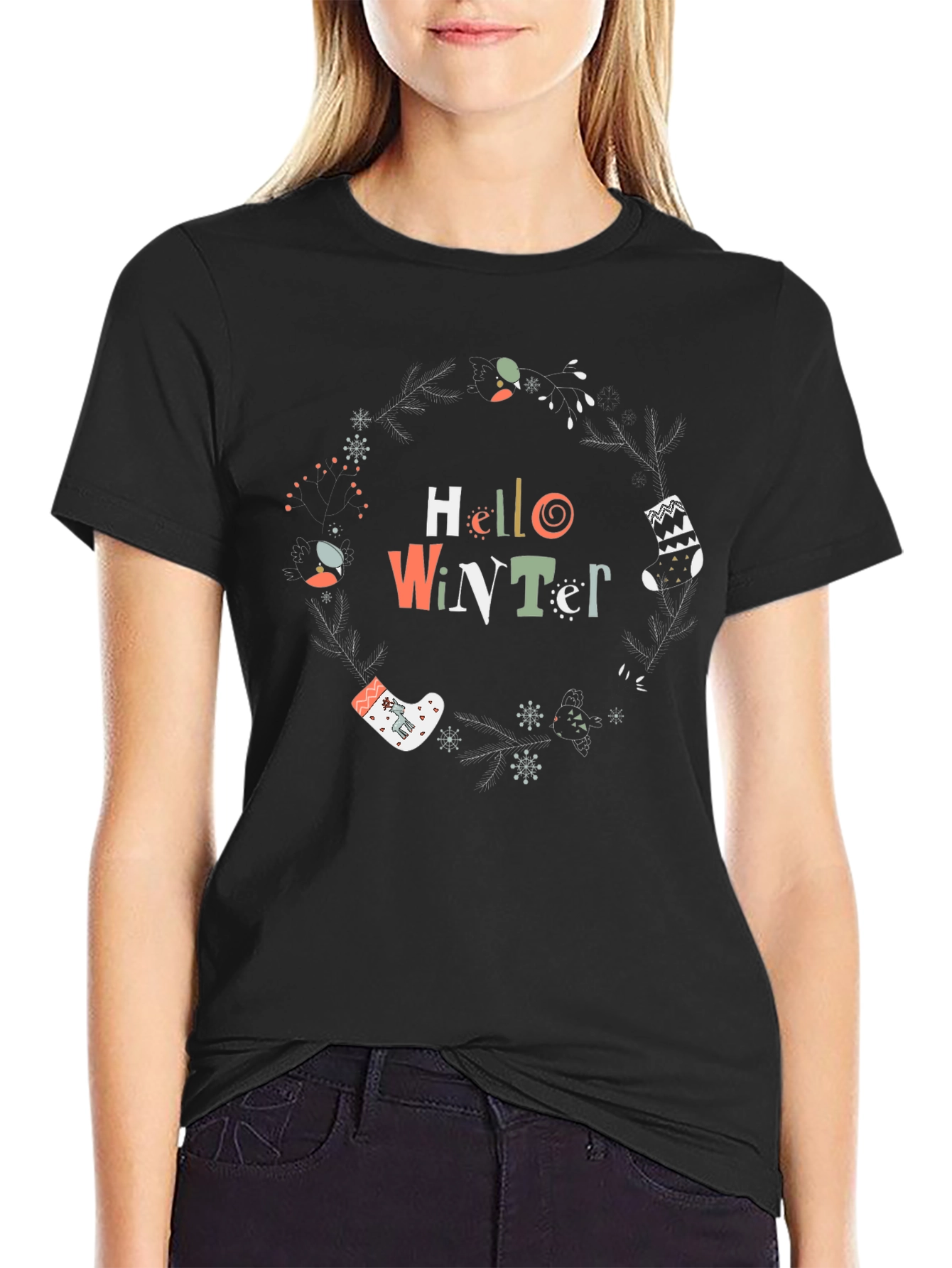 Winter Graphic Tee - Hello Winter Crewneck T-Shirt