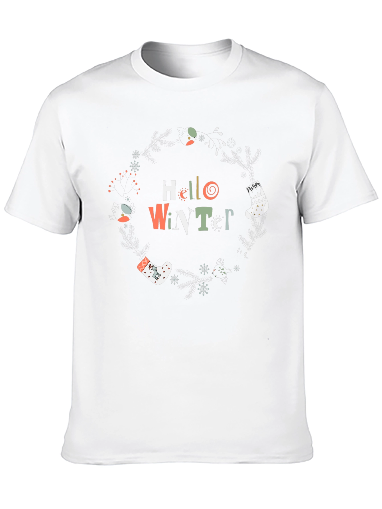 Winter Graphic Tee - Hello Winter Crewneck T-Shirt