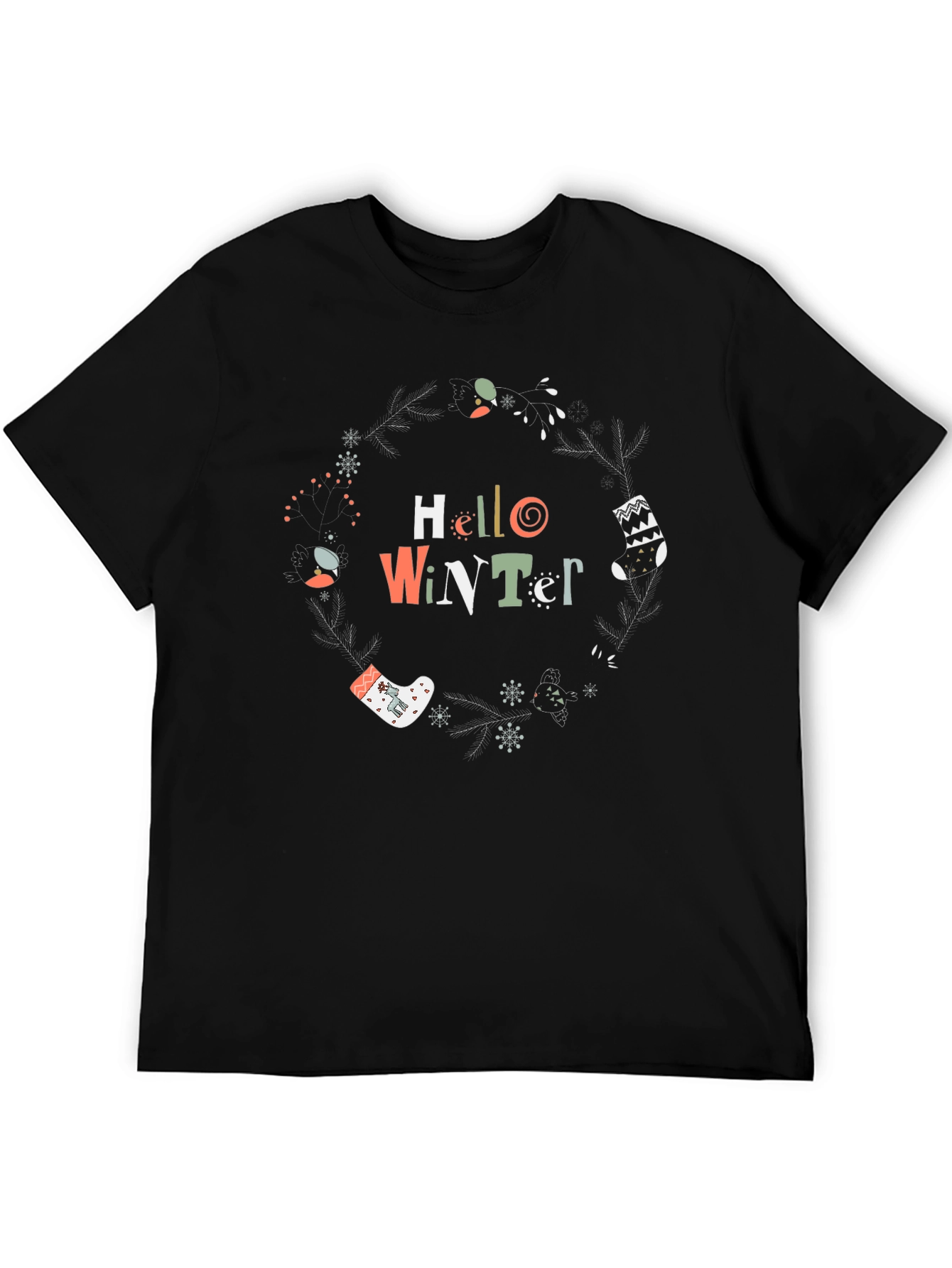 Winter Graphic Tee - Hello Winter Crewneck T-Shirt