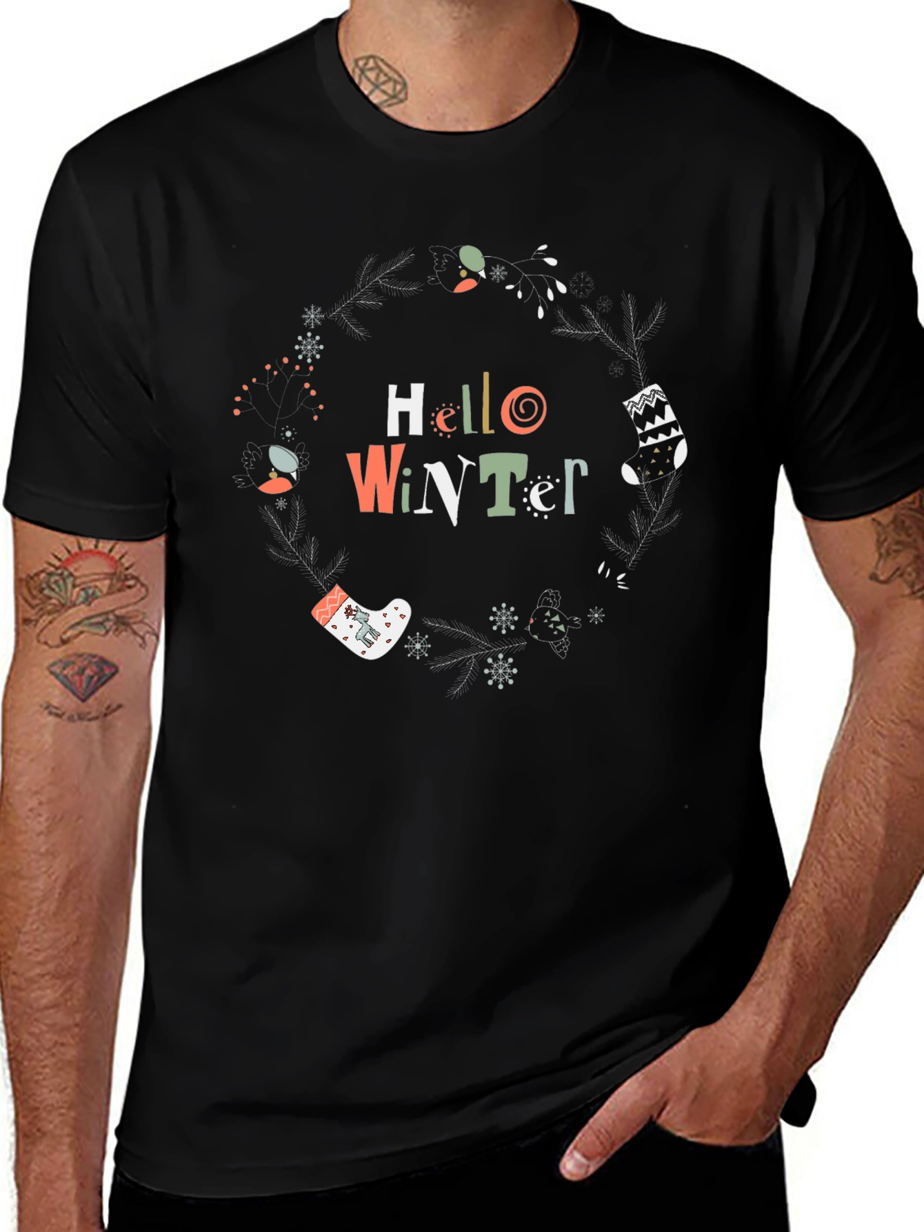 Winter Graphic Tee - Hello Winter Crewneck T-Shirt