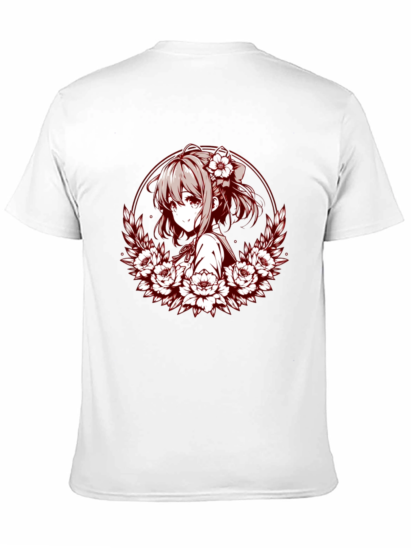 Anime Girl Floral Wreath Graphic T-Shirt