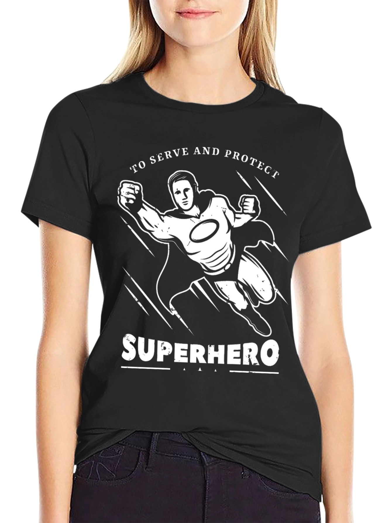 Superhero To Serve and Protect Black Graphic T-Shirt