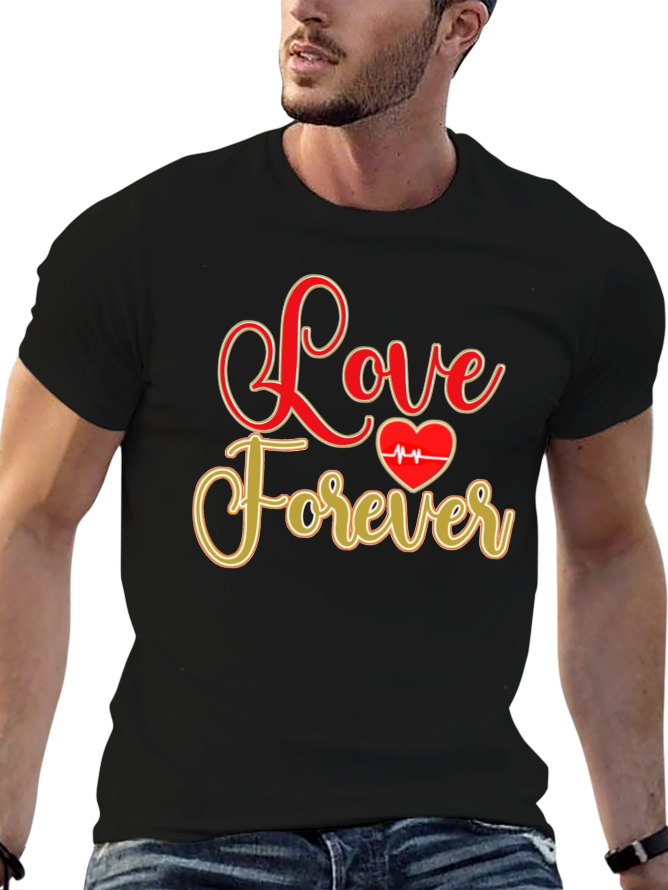 Love Forever Valentines Day Graphic Tee - Black