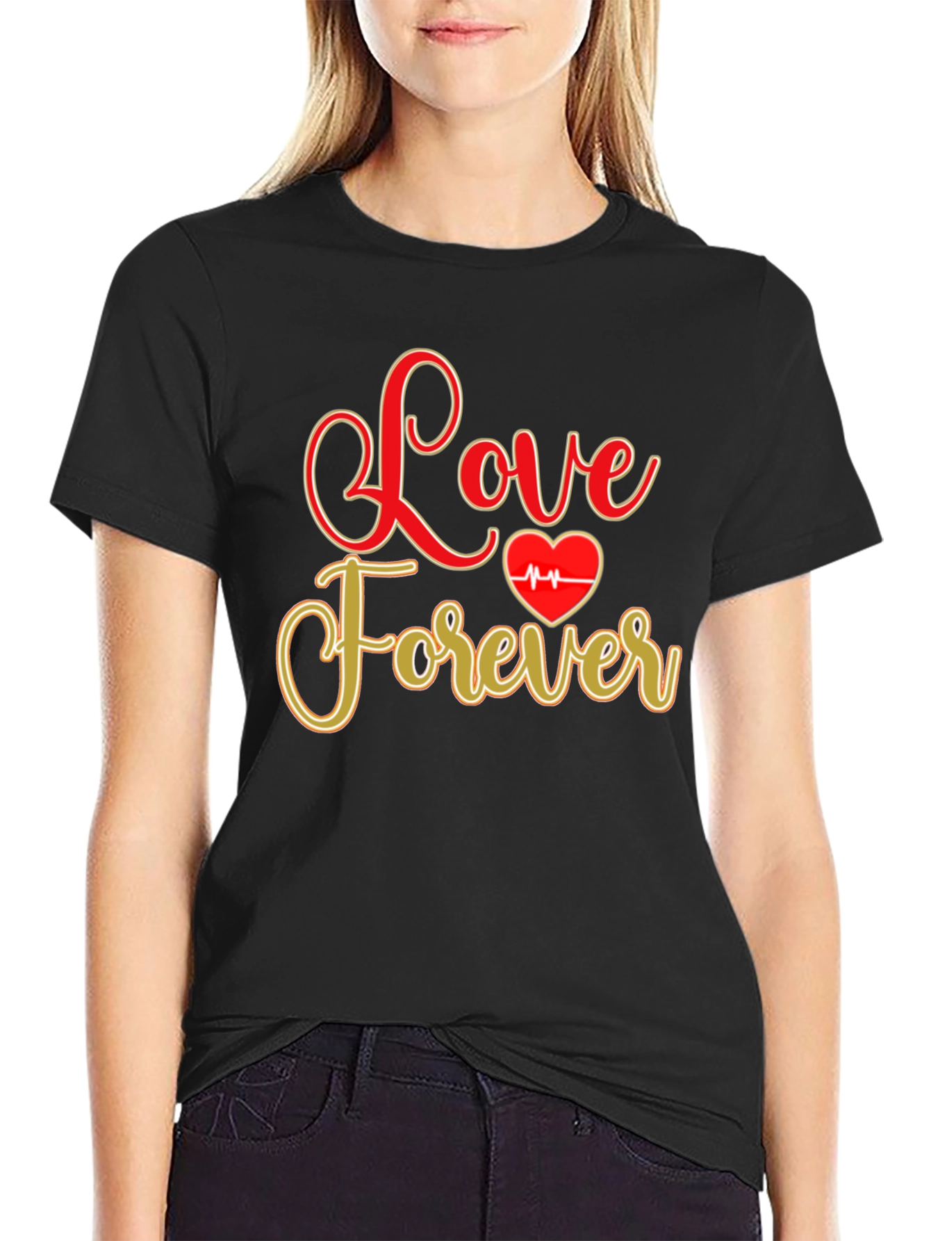 Love Forever Valentines Day Graphic Tee - Black