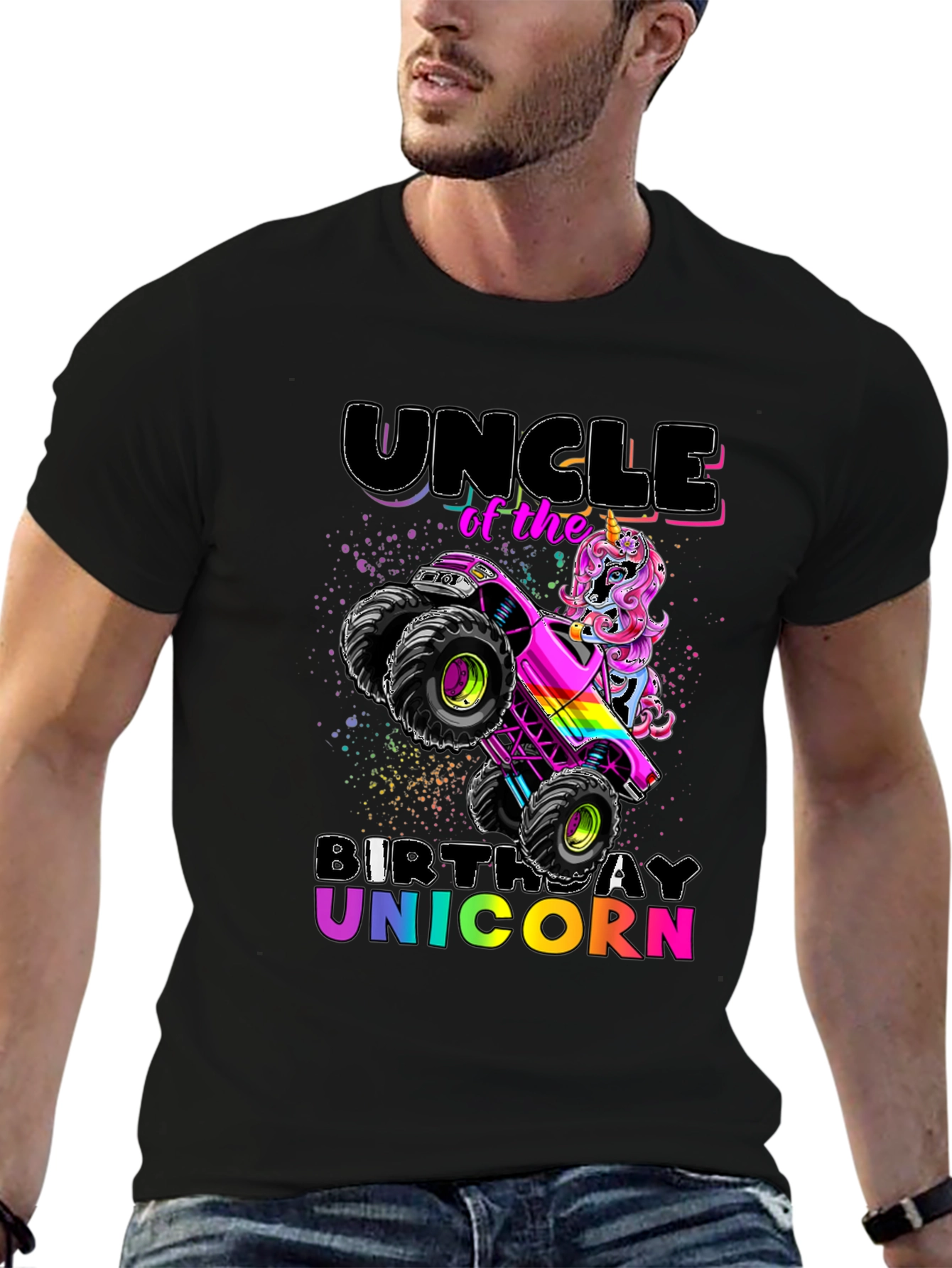 Uncle Birthday Unicorn Monster Truck T-Shirt