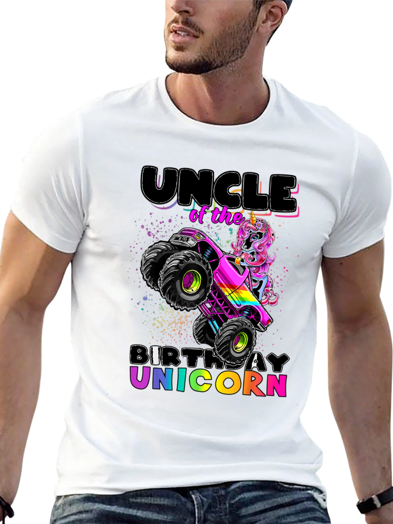 Uncle Birthday Unicorn Monster Truck T-Shirt